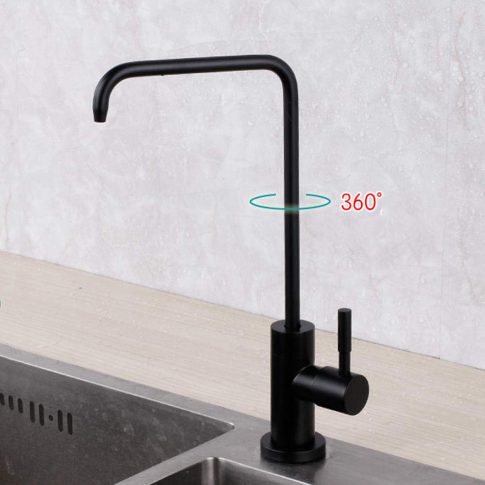 Stainless Steel Rotatable Kitchen Tap Mixer for Drinking Water - Single Hole Water Filter Faucet, Compatible with Water Purifier (Black) - Perfect for Home, Office, and RV Use