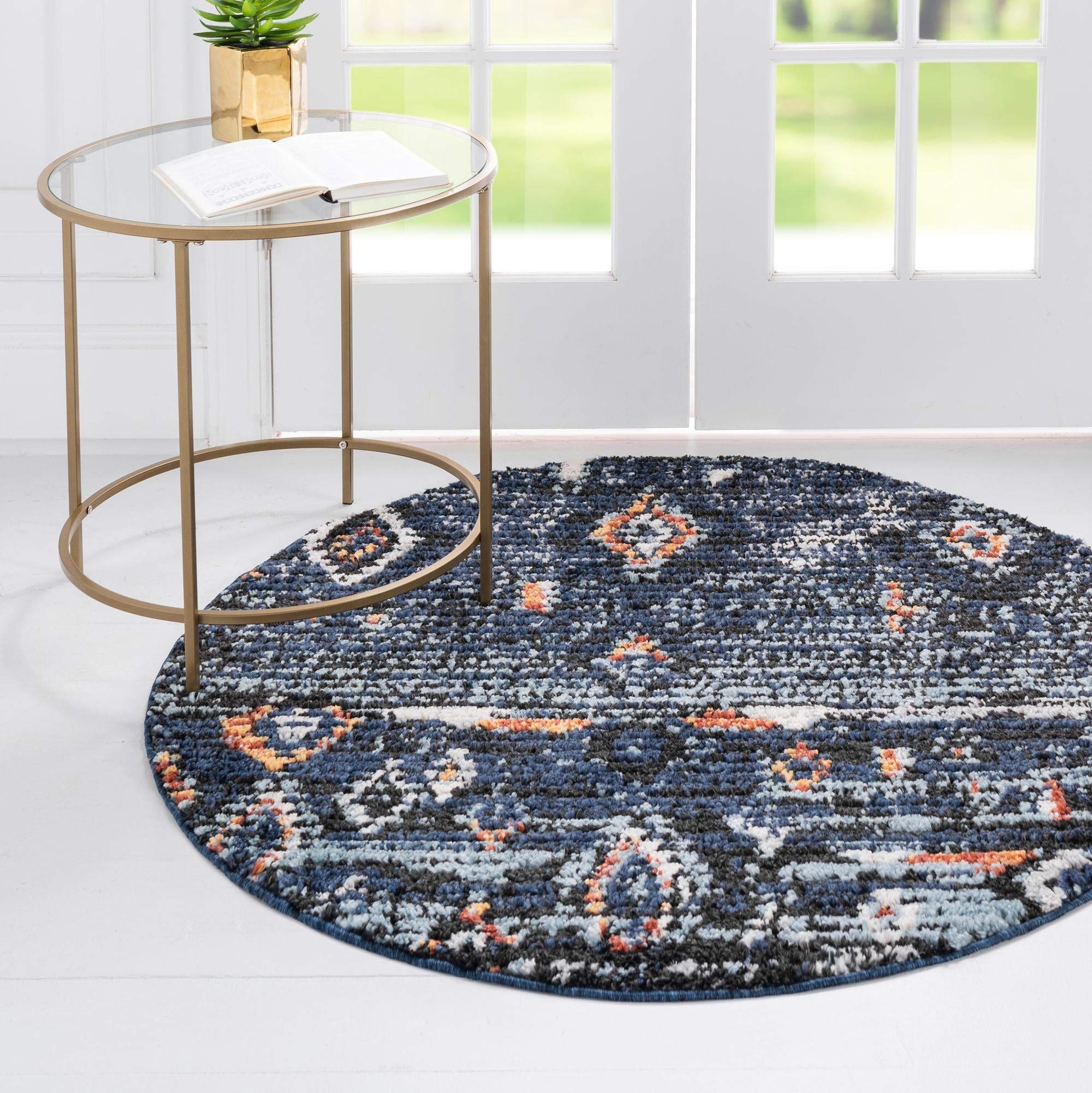 Premium 7 Ft Round Navy Blue High-Pile Moroccan Rug - Soft Plush Area Carpet for Living Room, Bedroom & Dining Room Decor | Handmade Moroccan Collection Rug by Rugs.com