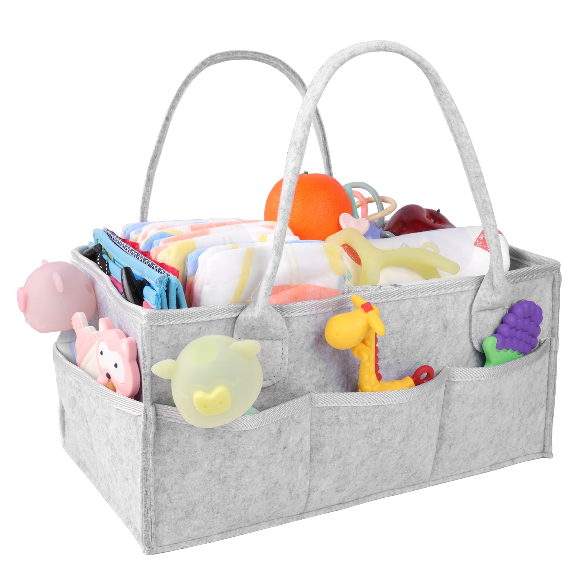 PHILORN Baby Diaper Caddy Organizer with Dividers & Handle - Portable Gray Felt Diaper Storage for Changing Table, Car, Nursery - Perfect Baby Shower Gift for New Parents