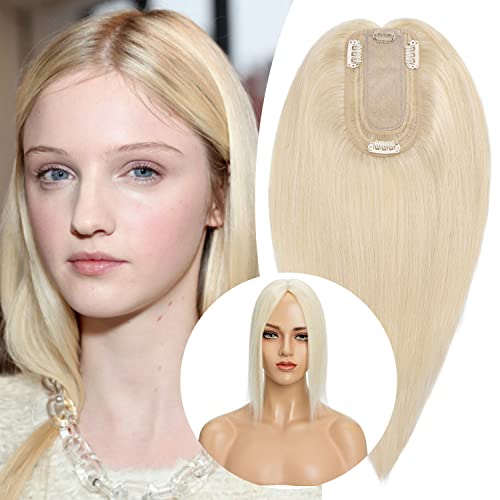 Clip in Human Hair Topper with Silk Base - Natural Looking Hairpiece for Thinning Hair - Perfect for Daily Wear, Special Occasions & Styling