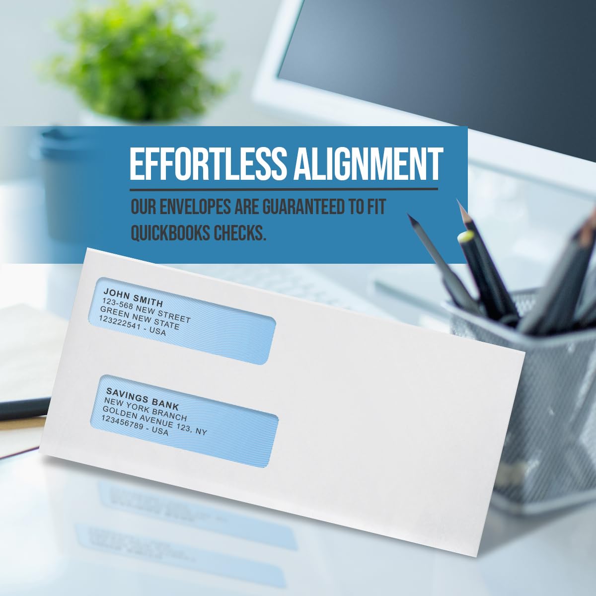 #8 Double Window Security Business Envelopes - Gummed, Tamper Evident Check Mailing Envelopes with Security Tint (250 Count) - Fits QuickBooks Checks Perfectly for Business Payments & Invoicing