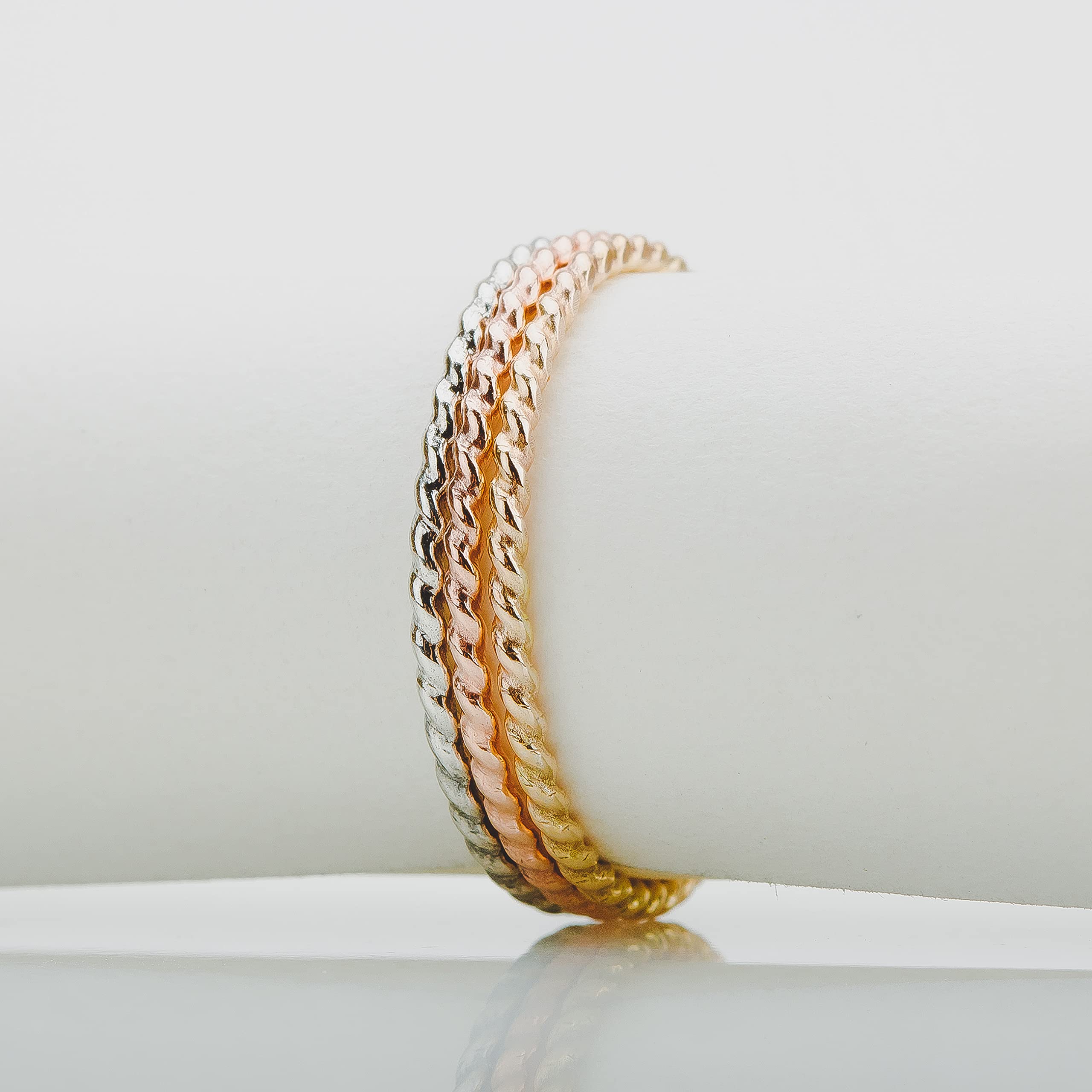 1mm Thin Twisted Rope Stacking Ring in 14K Gold, Rose Gold or Silver | Comfort Fit Band for Women | Sizes 2-12 | Perfect for Layering, Everyday Wear & Gift Giving