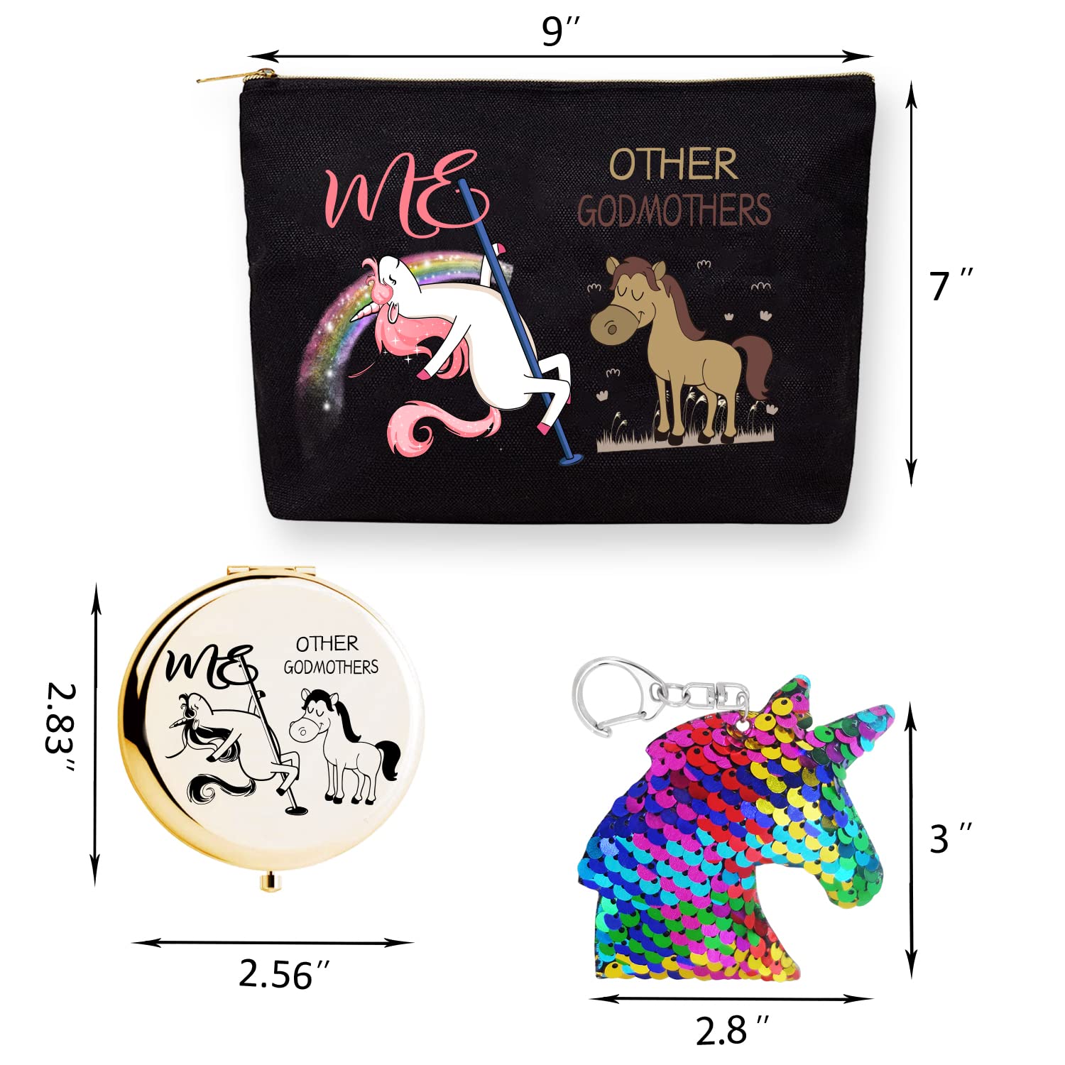 Christmas Makeup Bag for Godmother - Travel Cosmetic Pouch with Mirror | Gift Idea