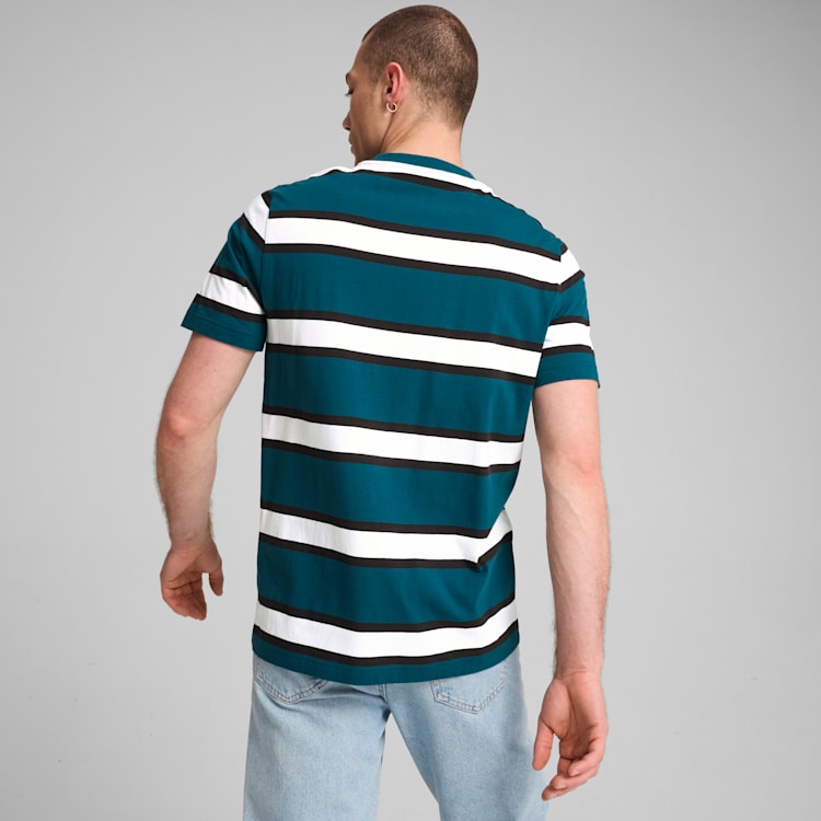 PUMA Men's Squad Stripe Green T-Shirt - Comfortable Cotton Casual Tee for Gym, Workout & Everyday Wear