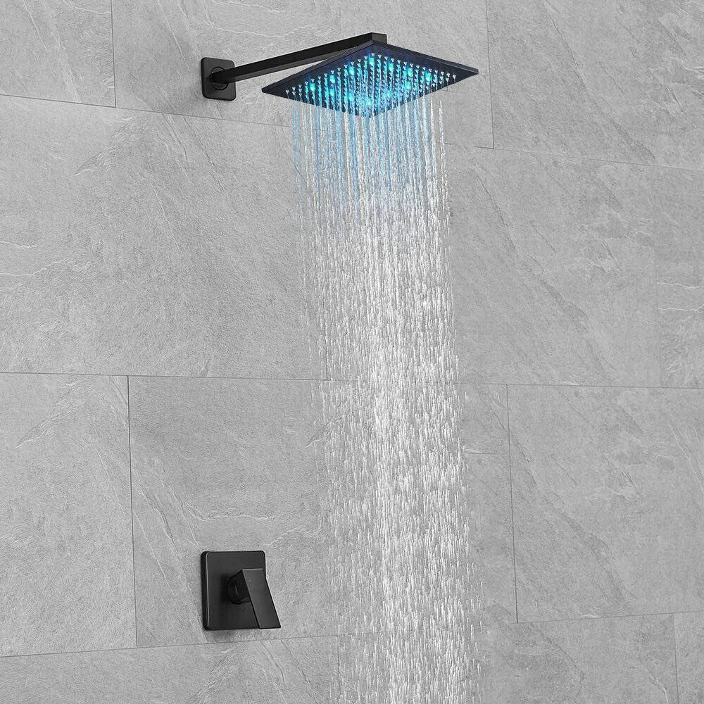 8 Inch Matte Black Shower Faucet Set with Valve - Complete Rainfall Shower Head & Extra Long Shower Arm for Modern Bathroom Renovation | Perfect for Spa-Like Shower Experience & Luxury Bathroom Upgrade