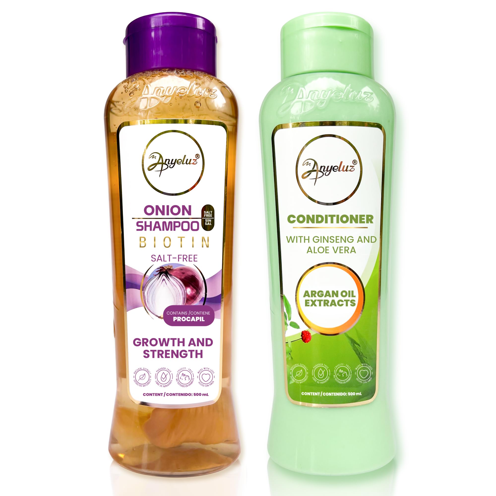 ANYELUZ Onion Shampoo & Aloe Conditioner Set - Strengthening & Hydrating Hair Care with Onion Extract, Biotin & Argan Oil - Deep Cleansing & Moisturizing for Damaged, Dry Hair - Perfect for Daily Use & Hair Repair at Home