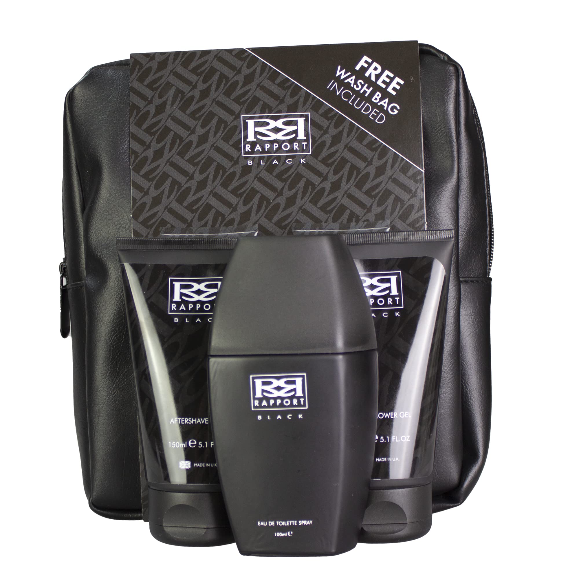 Premium Black Wash Bag Gift Set - 100ml Eau De Toilette Spray, 150ml Shower Gel & 150ml Aftershave Balm - Perfect for Men's Travel, Groomsmen Gifts & Special Occasions