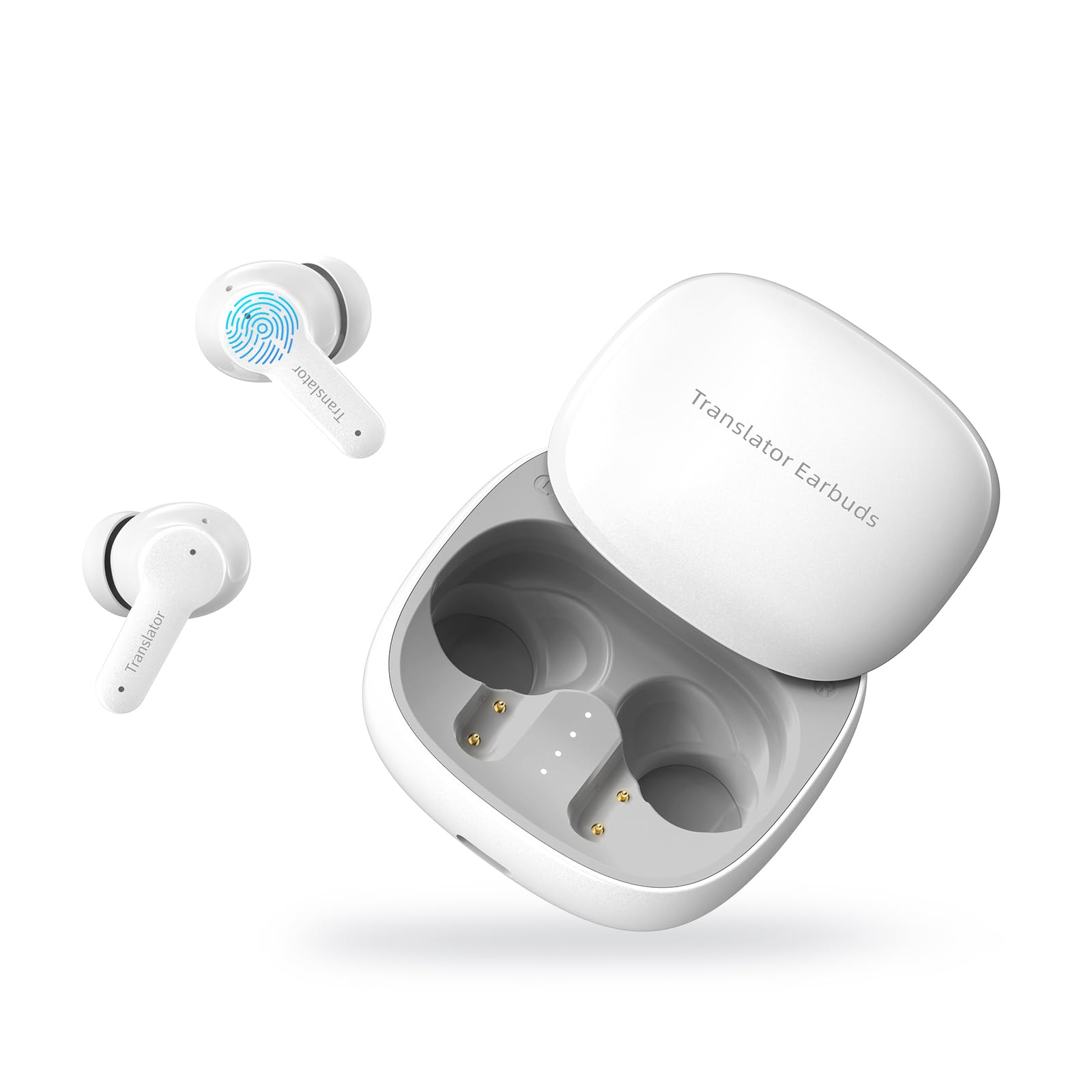 AI Translator Earbuds with 144 Languages & Accents - Real-Time Translation Earbuds for Travel, Business & Learning - No Monthly Fees - Wireless Bluetooth Earbuds for International Communication (White)
