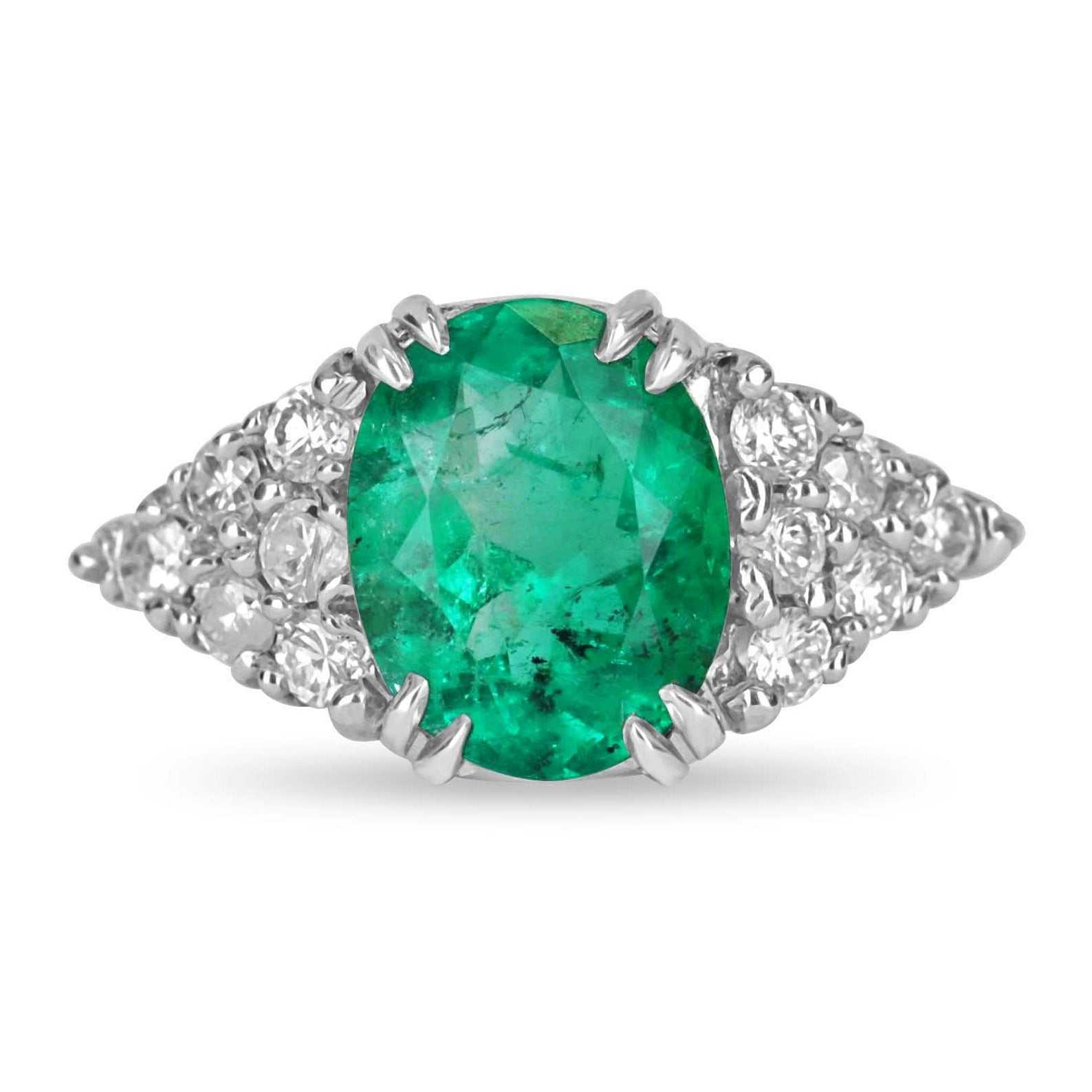 4.30 Carat Oval Colombian Emerald & Diamond Anniversary Statement Ring in Platinum - Perfect for Weddings, Anniversaries & Special Occasions
