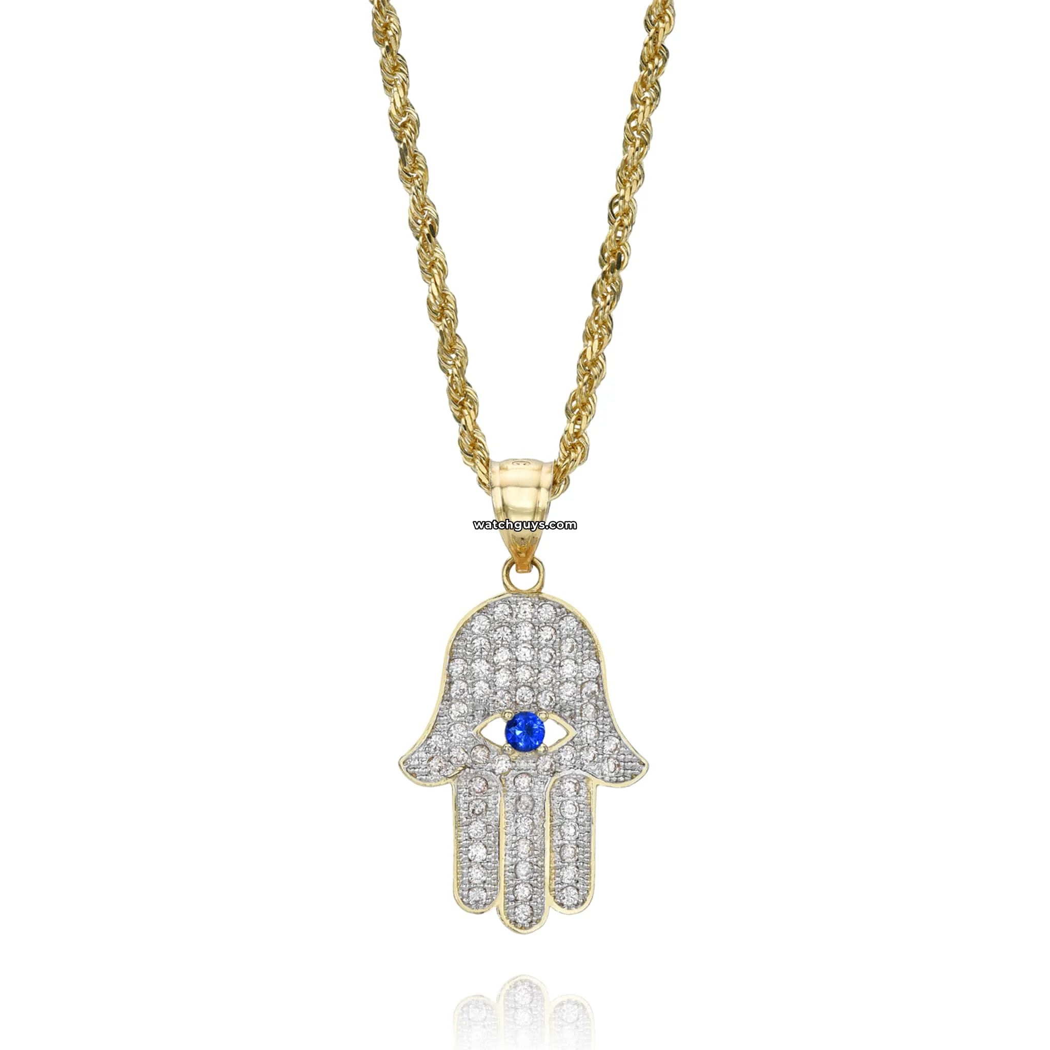 1.15 Carat Diamond Hamsa Pendant Necklace with 14k Gold Rope Chain - Elegant Jewelry for Protection & Good Luck - Perfect for Gifts, Weddings & Everyday Wear