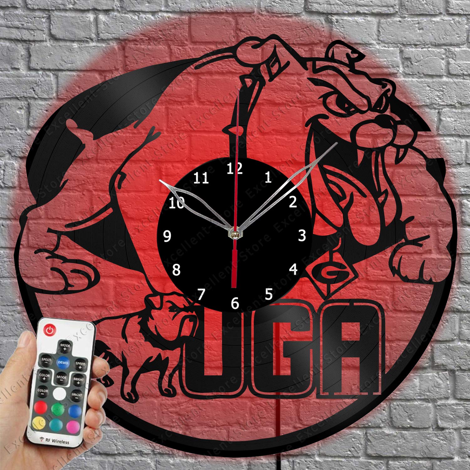 Georgia Bulldogs UGA LED Vinyl Wall Clock - Handmade Custom Vinyl Art Home Decor - Unique Record Player Clock for Game Room, Man Cave, Office & Dorm - Original Gift Idea for Sports Fans