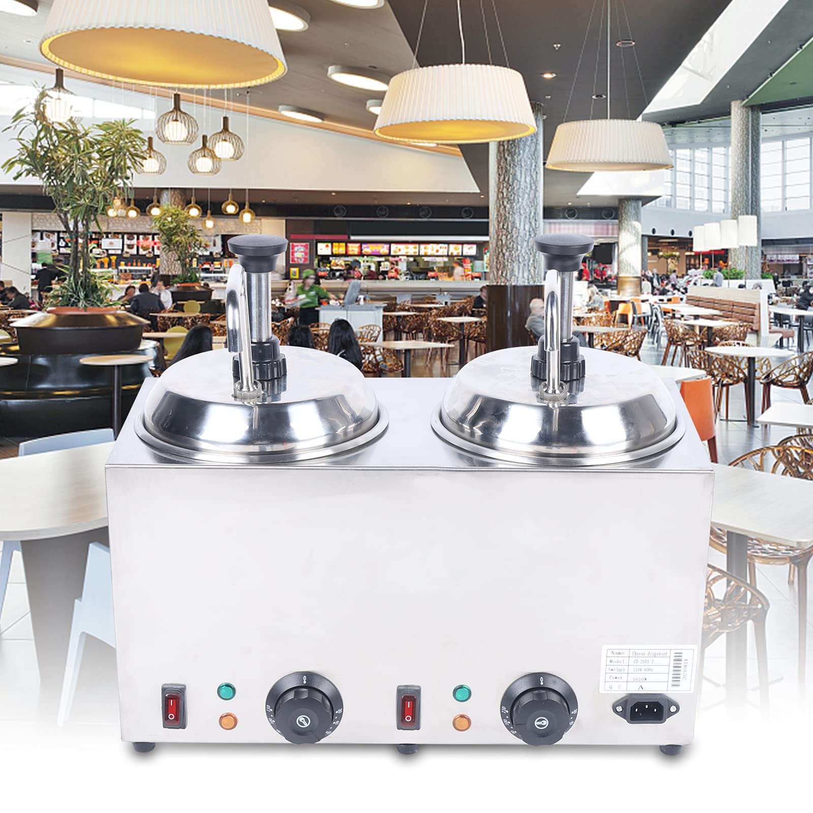 1600W Commercial Nacho Cheese Dispenser with 2 Pumps & 2L Tanks - Stainless Steel Hot Cheese Warmer for Nachos, Hot Fudge, Caramel - Perfect for Movie Theaters, Restaurants, and Food Trucks