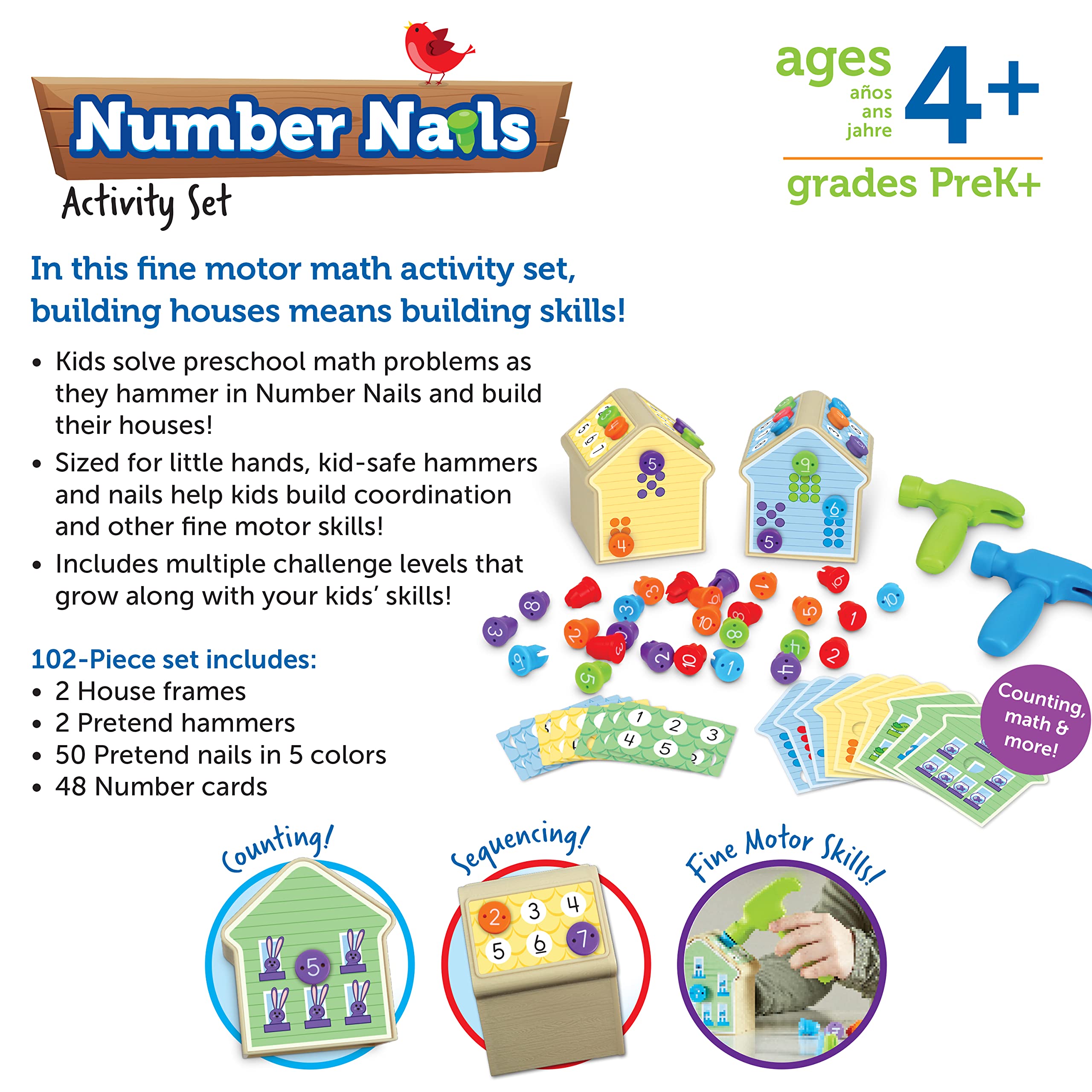 Learning Resources Number Nails Activity Set - 102 Piece Counting & Math Toy for Toddlers Ages 4+, Fine Motor Skills Games, Preschool STEM Learning Activities - Perfect for Classroom & Homeschool Use