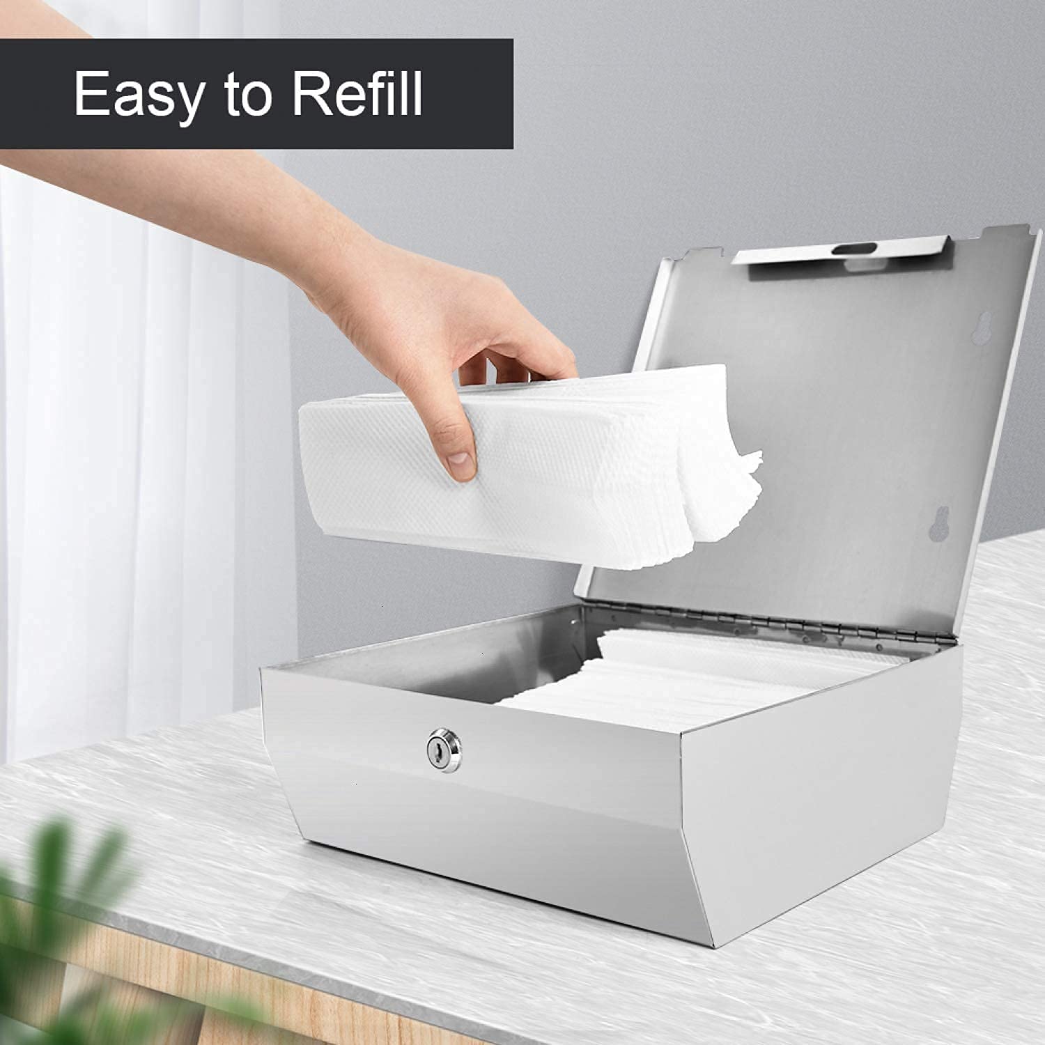Commercial Wall-Mounted Paper Towel Dispenser - Brushed Stainless Steel Bathroom Hand Towel Holder with Lock - High Capacity (250 C-Fold/300 Multi-Fold) - Ideal for Restaurants, Offices & Public Restrooms