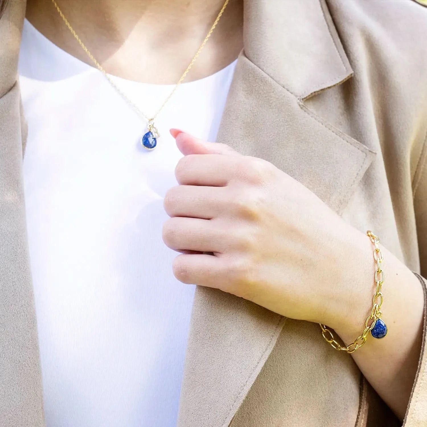 Lapis Lazuli Charm Necklace - Sterling Silver September Birthstone Jewelry for Women - Perfect Gift for Birthday, Anniversary & Special Occasions