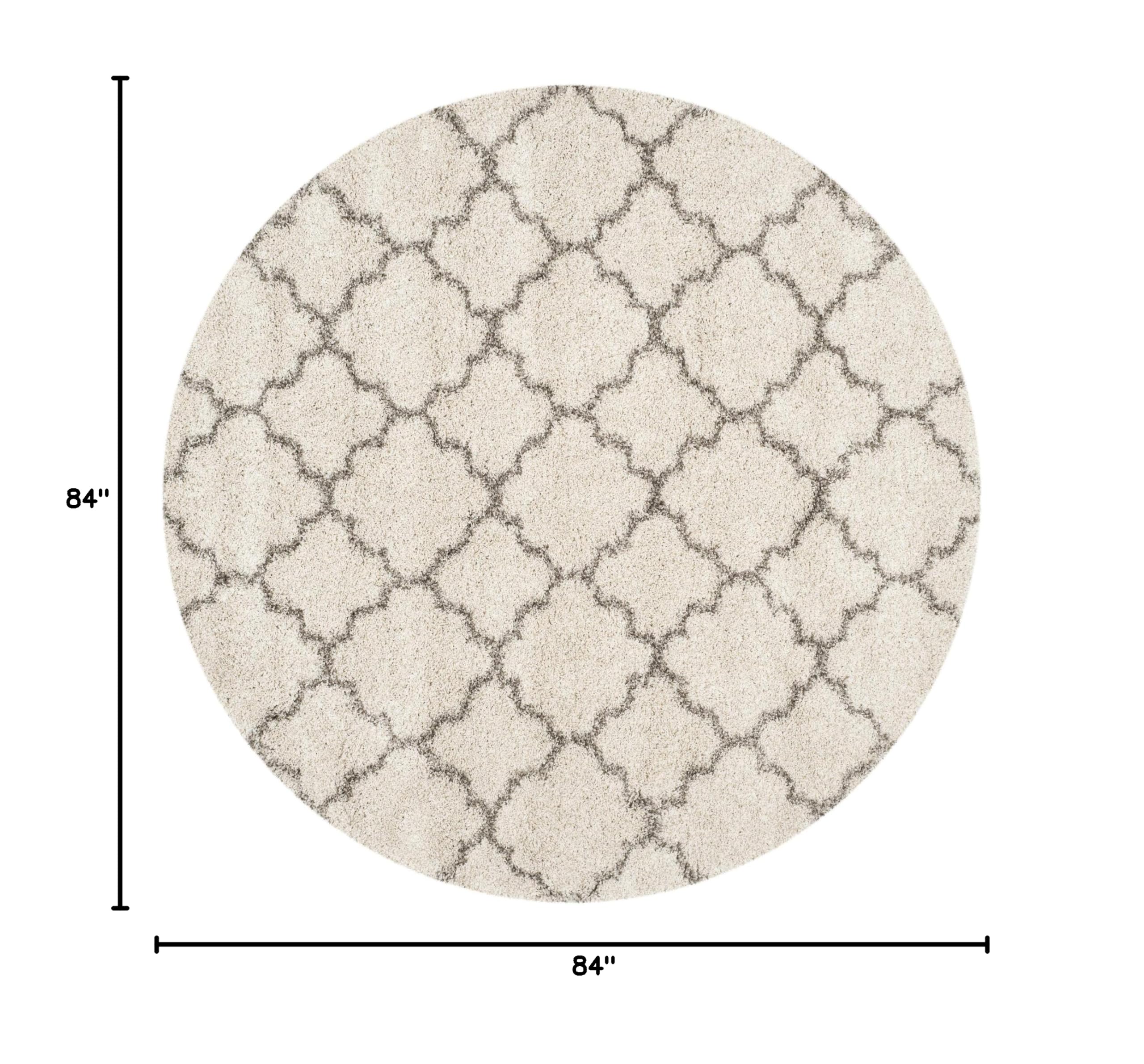 SAFAVIEH Hudson Shag Collection 7' Round Area Rug - Ivory & Grey Moroccan Trellis Design, Non-Shedding & Easy Care, 2-inch Thick Plush Rug for Living Room, Bedroom, High Traffic Areas | Perfect for Cozy Home Decor & Family Gatherings (SGH282A)