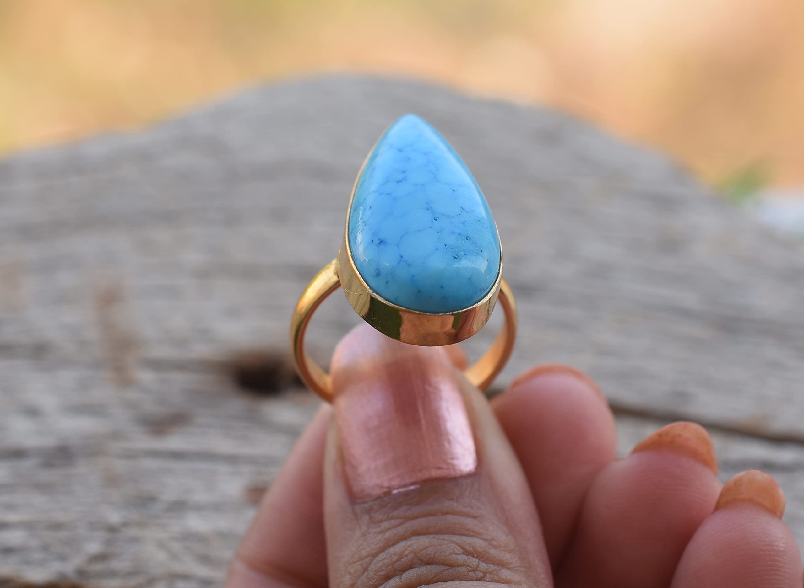 Veracity Jewelry Gold Plated Gemstone Rings for Women & Girls - Handmade Western Style Turquoise Blue Rings - Perfect Gift for Birthday, Anniversary, Wife, Mom, Girlfriend, Sister - Ideal for Casual Wear, Date Night, and Special Occasions