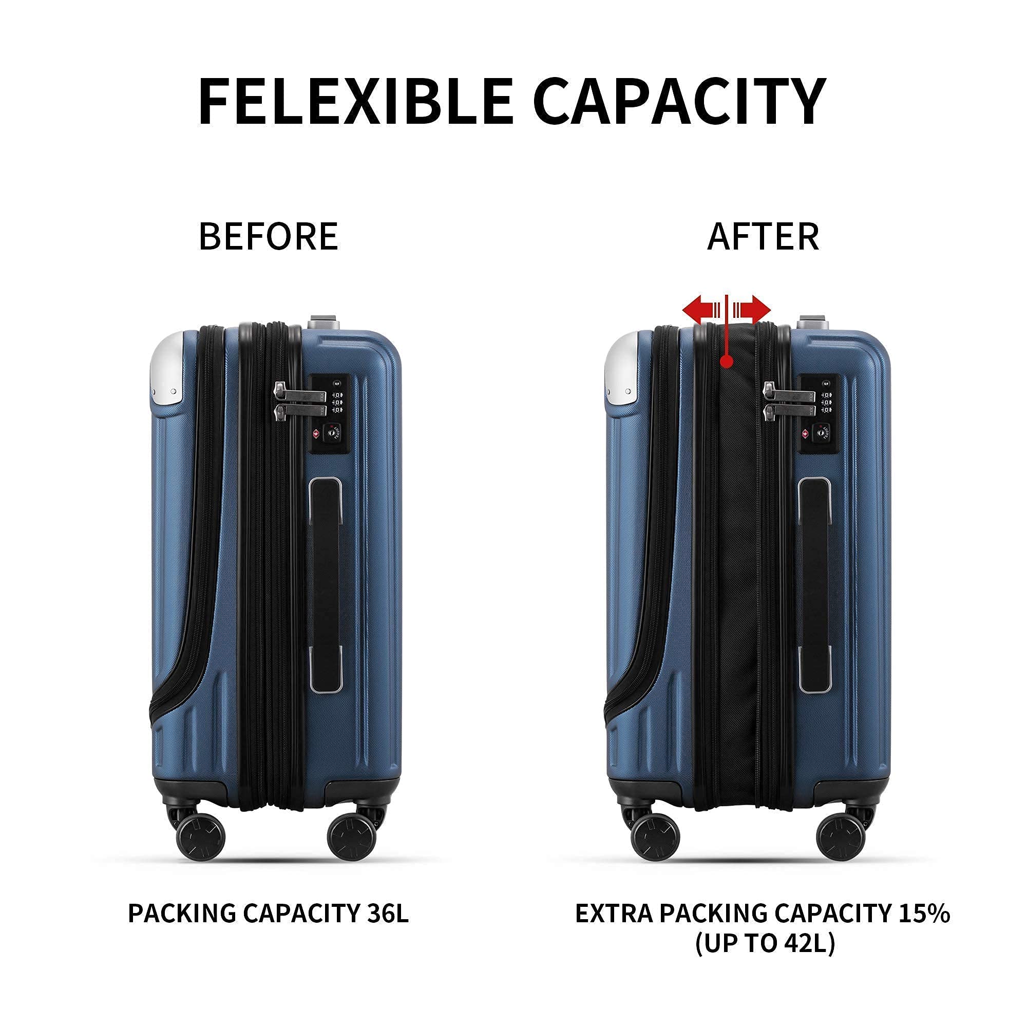 LEVEL8 Grace Expandable 20 Inch Carry On Luggage Suitcase with 4 Piece Packing Cubes Set - Lightweight Spinner Travel Bag for Women & Men, Perfect for Airplane Cabin & Weekend Trips (Blue)