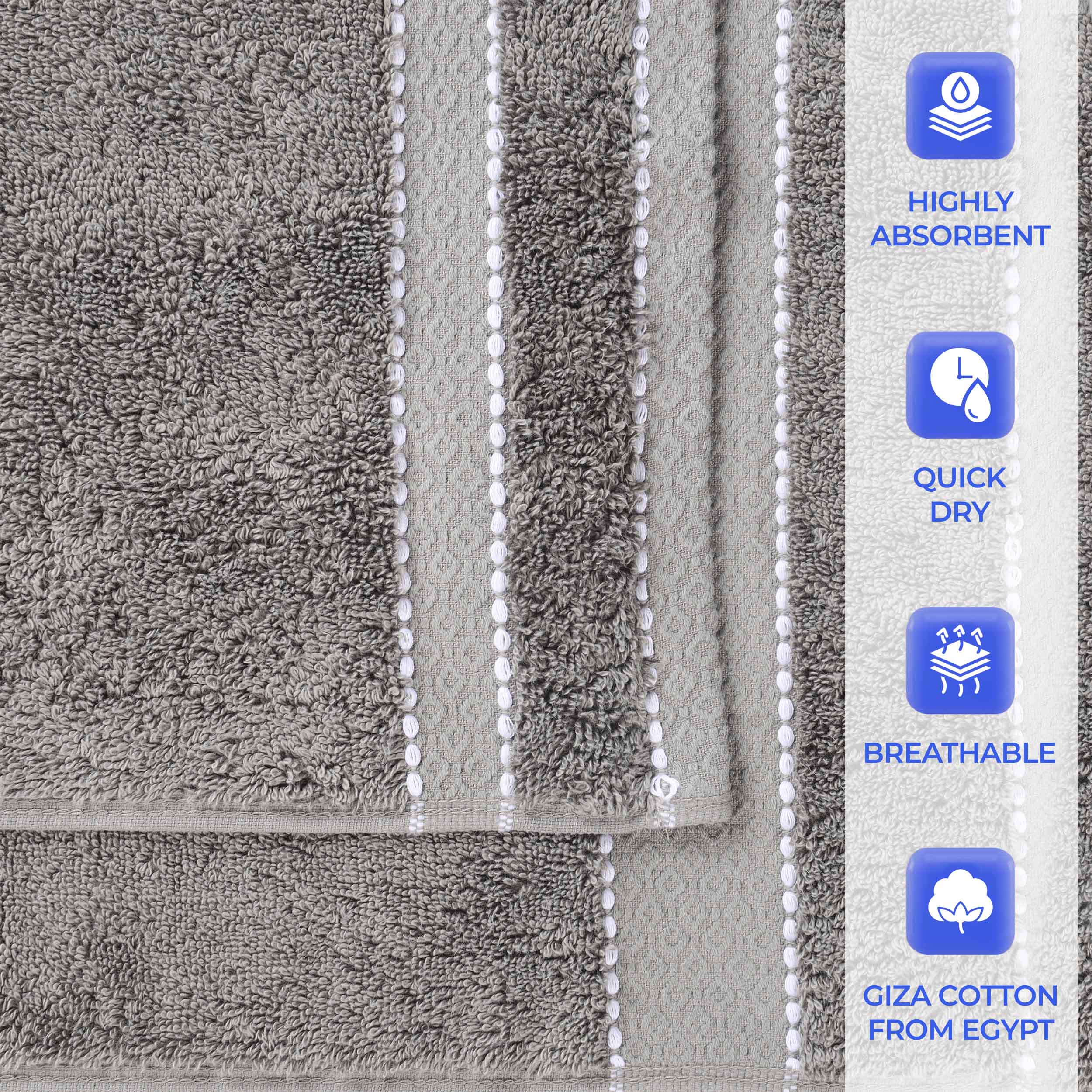 Premium Egyptian Giza Cotton Dobby 3-Piece Bath Towel Set - Ultra Absorbent, Soft & Luxurious for Spa, Bathroom, and Guest Use