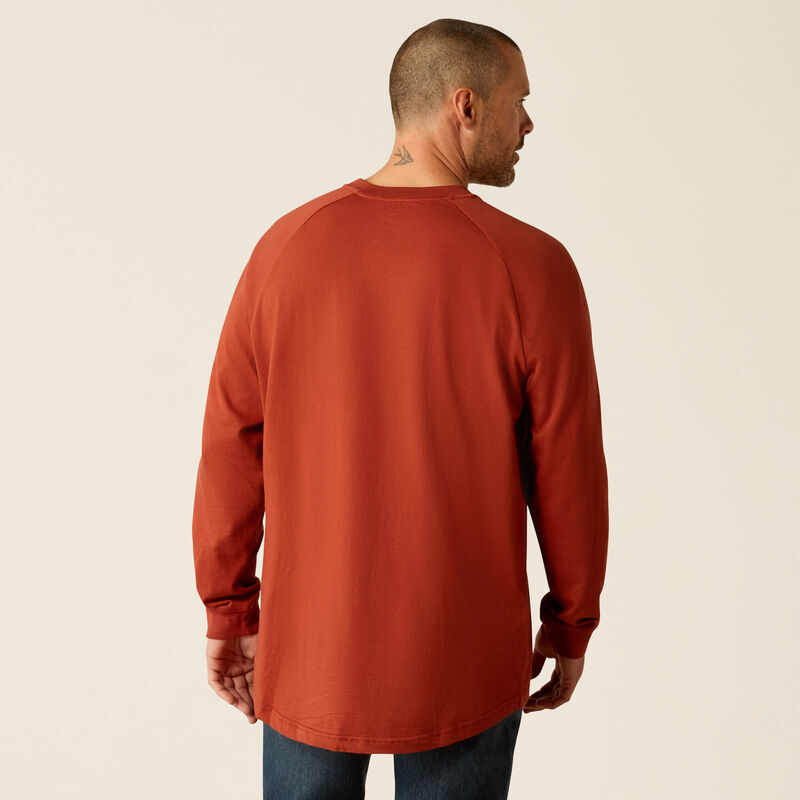 Rebar Cotton Strong Graphic T-Shirt Long Sleeve - Burnt Henna/Baritone Blue | Durable Casual Wear for Men, Street Style Fashion, Everyday Comfort