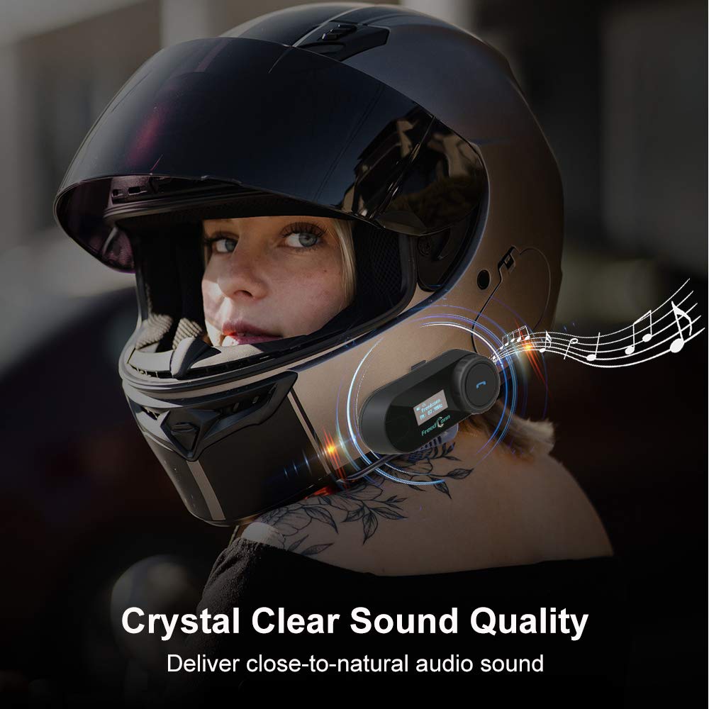 FreedConn TCOM-SC Motorcycle Bluetooth Headset - BT5.0 Helmet Intercom System for 2 Riders with 800M Range, LCD Screen, FM Radio & Hands-Free Calling | Perfect for Group Riding, Music Sharing & Safe Communication on the Road