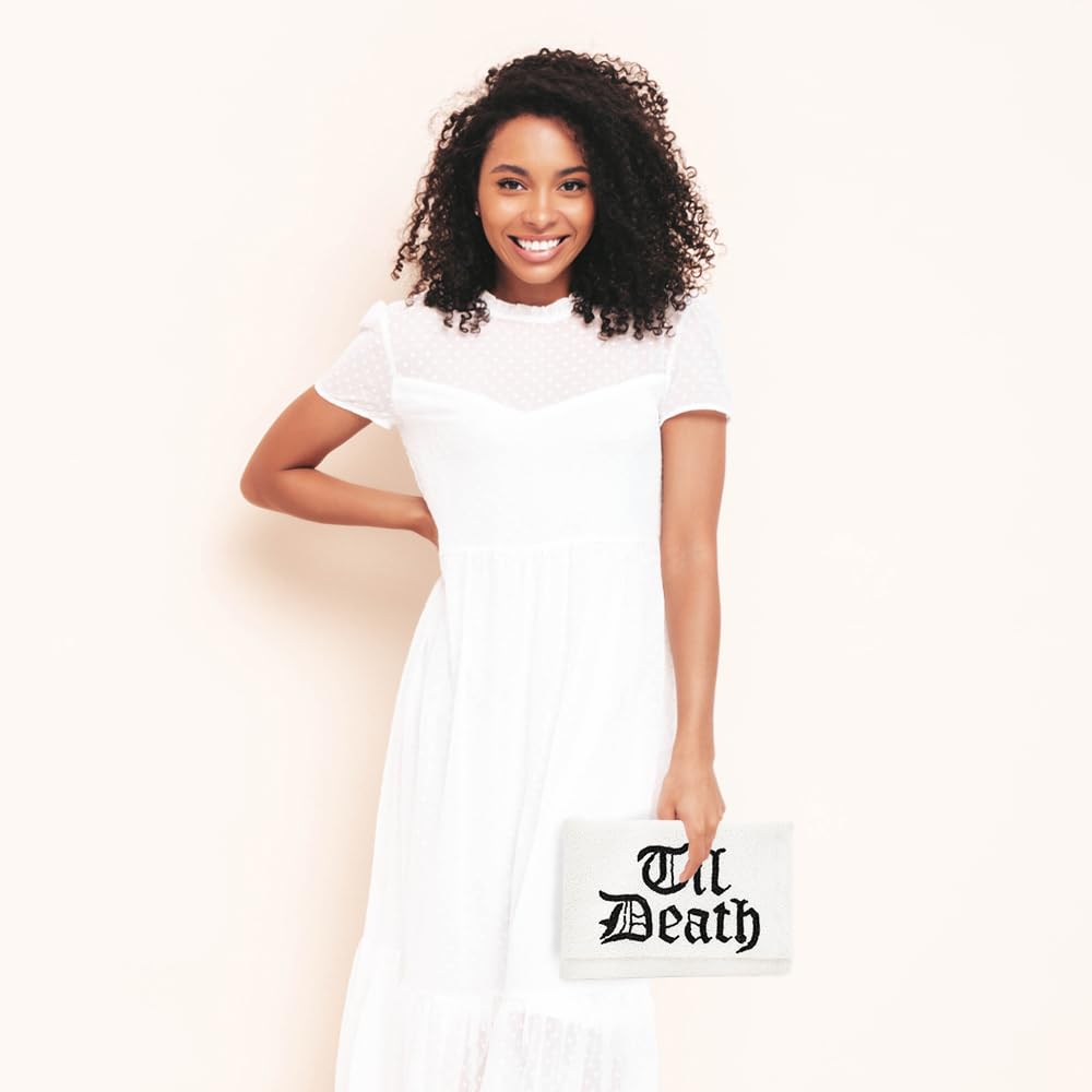 TIL DEATH Beaded Clutch Purse - Elegant Wedding Clutch for Bride, Bachelorette Party & Bridal Shower | Perfect Engagement Gift for Women | Ideal for Evening Events, Date Nights & Special Occasions