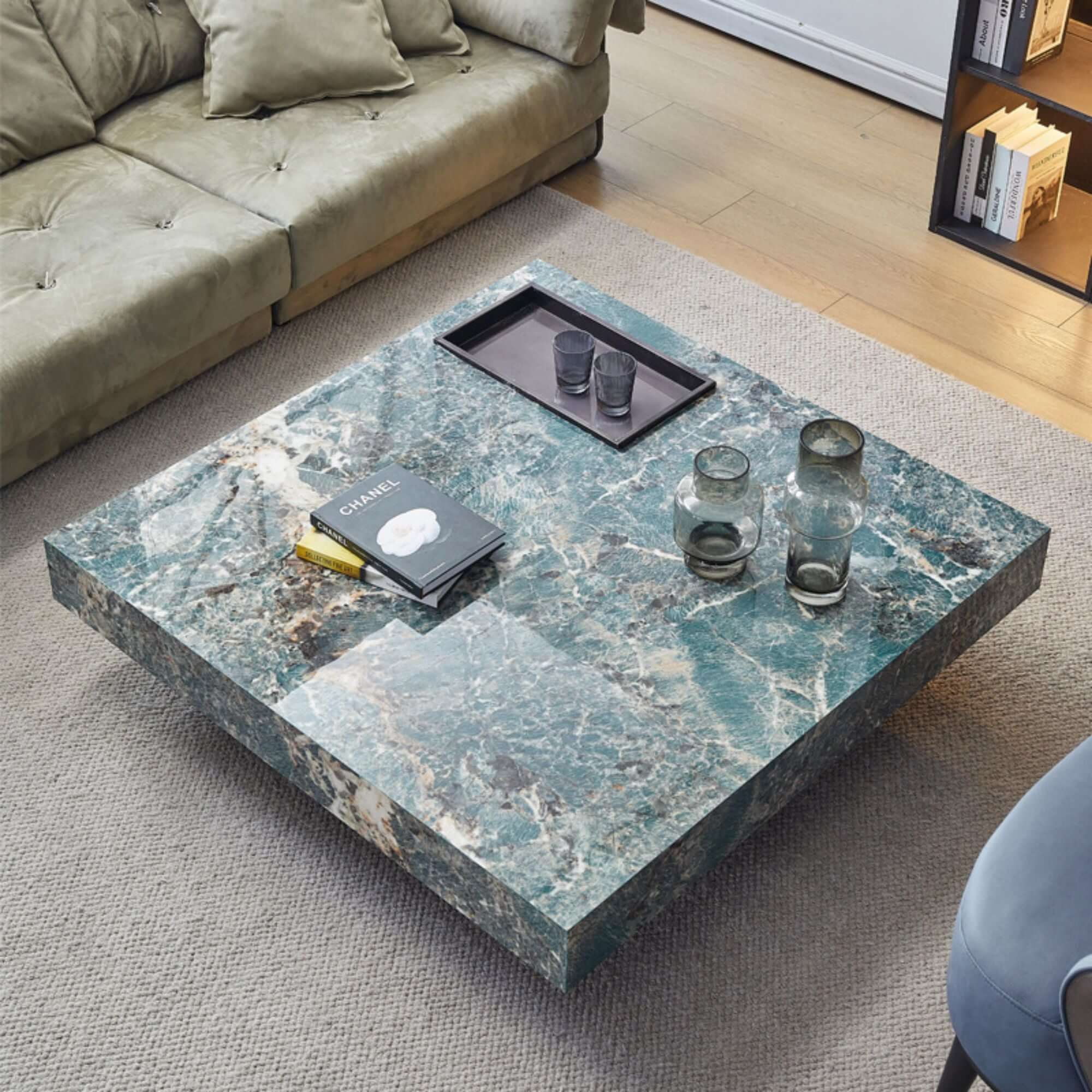 Luxury Square Marble Coffee Table with Metal Legs - Modern Living Room Centerpiece for Home Decor
