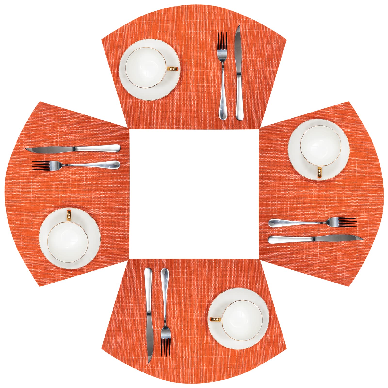 SHACOS 4-Pack Round Vinyl Placemats - Heat Resistant, Wipe Clean Table Mats for Dining - Wedge Design in Orange - Perfect for Kitchen, Restaurant & Outdoor Use