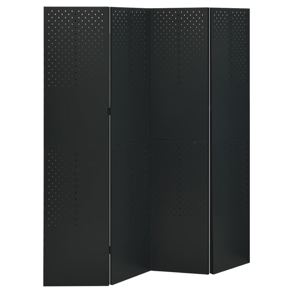 vidaXL 4-Panel Black Steel Room Divider Privacy Screen - 63