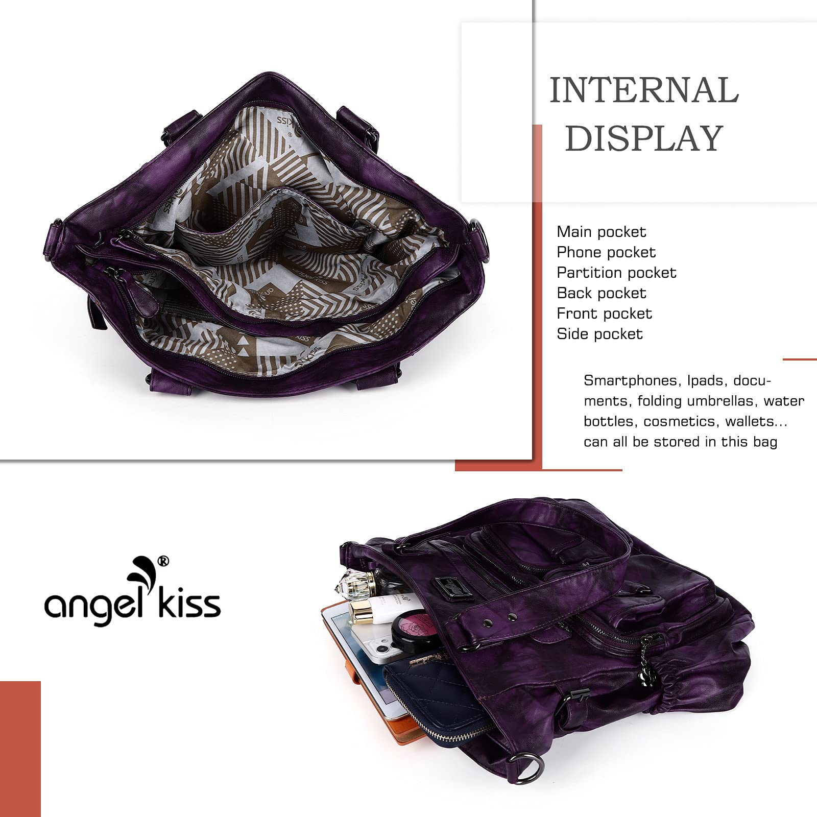 Angel Kiss Women's PU Leather Shoulder Tote Bag - Stylish for Work & Travel