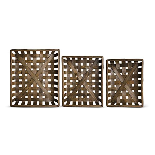 Dark Brown Wooden Nesting Trays Set of 3 - Rectangular Gray Finish Baskets in Graduated Sizes | Home Organization, Bathroom Storage, Kitchen Countertop Decor