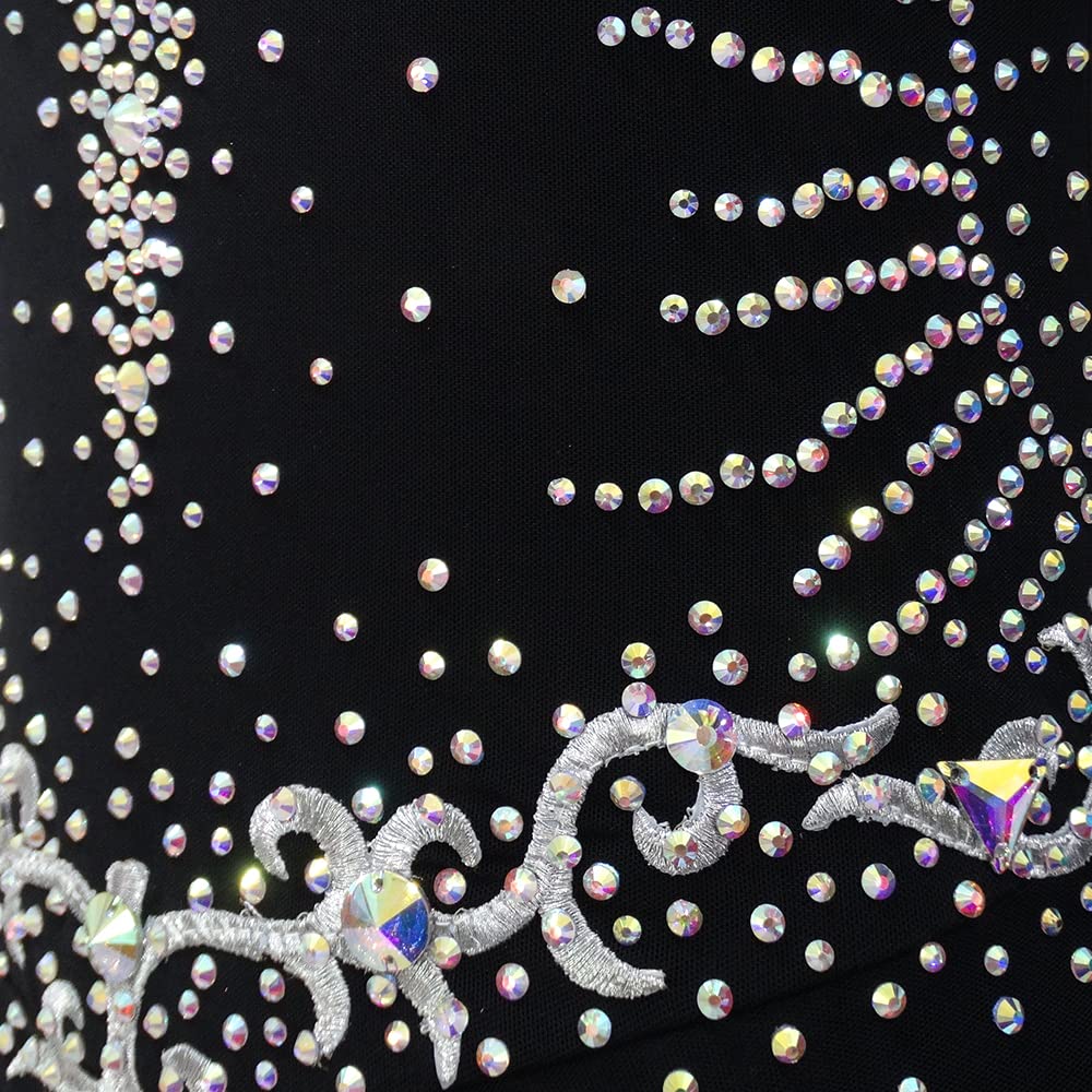 LIUHUO Girls Figure Skating Dress with Rhinestones - Black Competition Dance Costume for Women & Teens - Perfect for Ice Skating Performances, Competitions, and Dance Shows