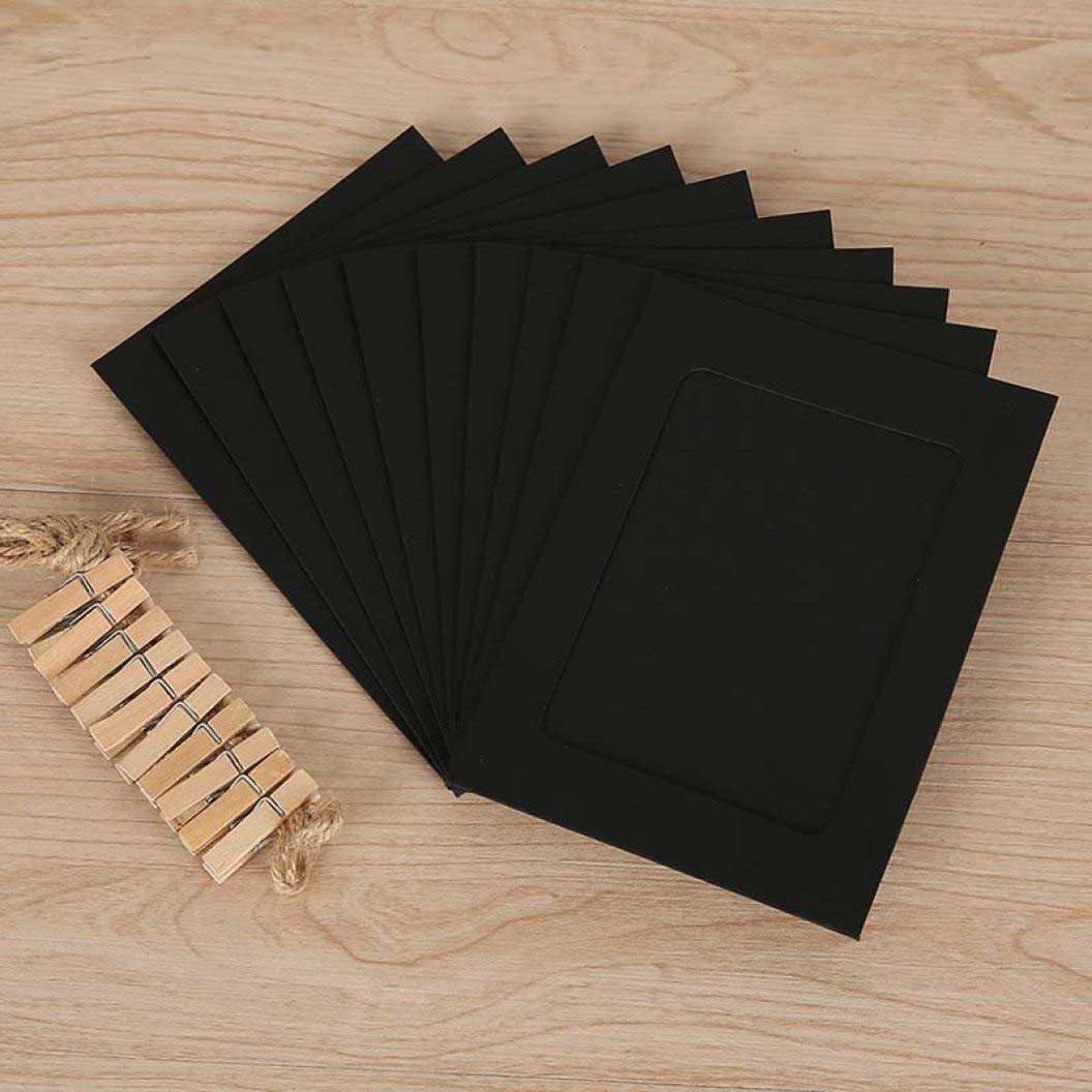 10 Pack DIY Kraft Paper Photo Frames with Wooden Clips & Jute Twine - Eco-Friendly Cardboard Picture Frames for Wall Decor, Scrapbooking, Wedding Photos and Home Display