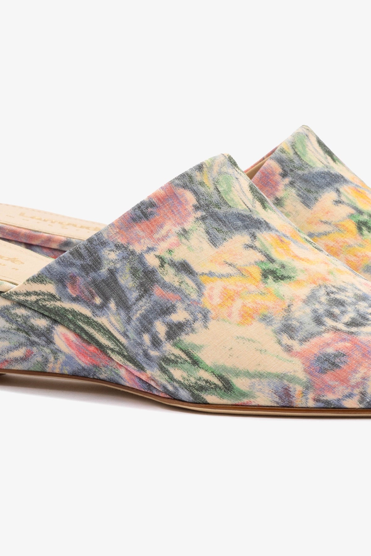 Larroudé x Markarian Venice Wedge Sandals in Ash Blue Floral Demetra - Stylish Summer Wedges for Beach, Vacation, and Casual Outings