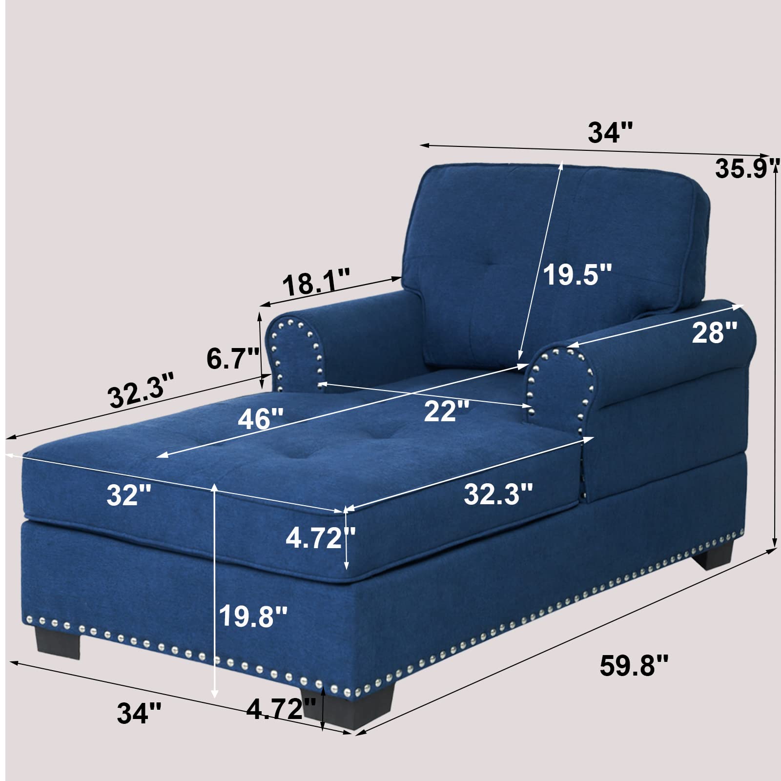Velvet Chaise Lounge Sleeper Sofa Bed - 59