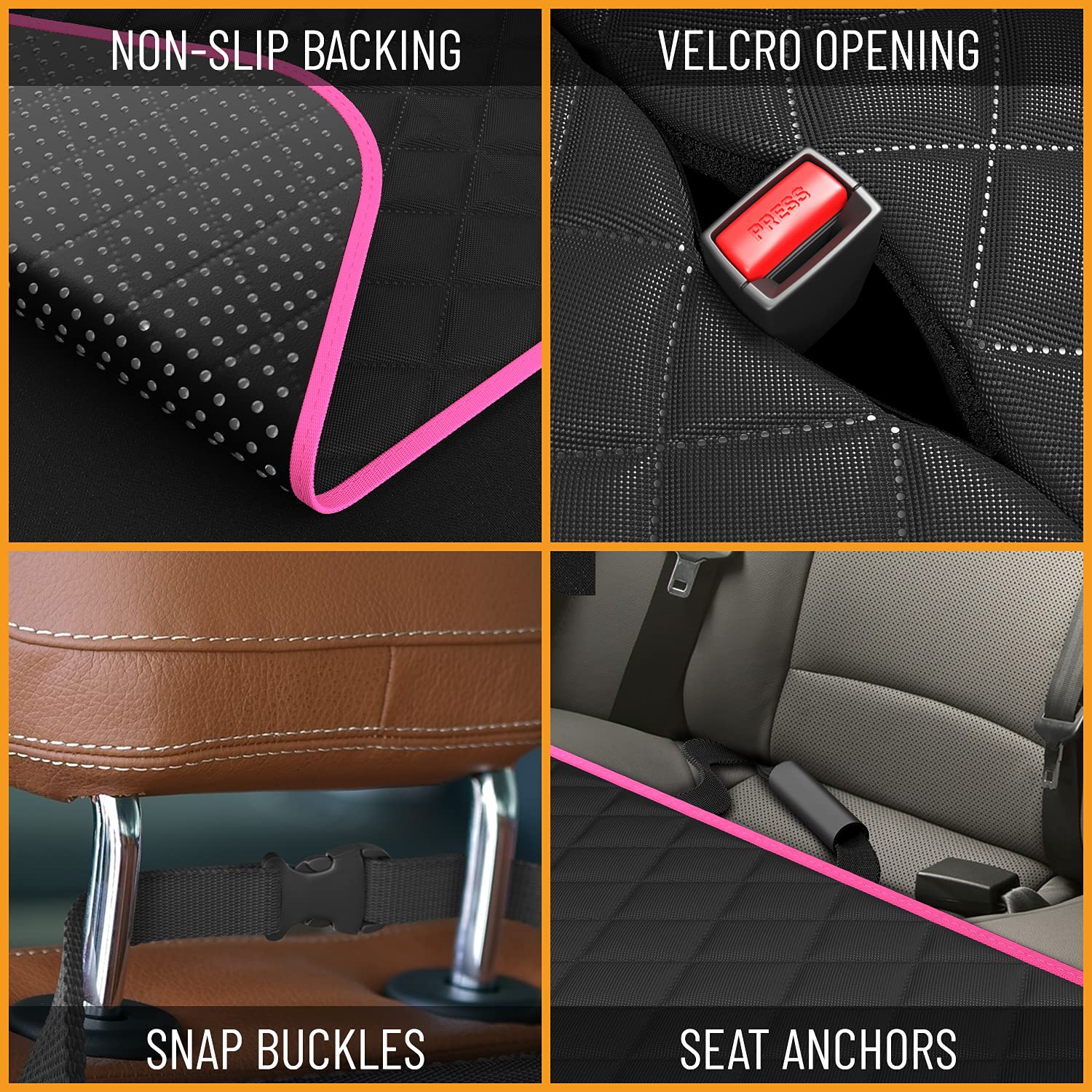 Waterproof Dog Car Seat Cover for Back Seat - Pet Hammock Protector for Trucks, Sedans & SUVs | Durable & Non-Slip Design | Perfect for Road Trips, Vet Visits & Daily Commutes | Pink (Compatible with Chom Chom Roller Pet Hair Remover)