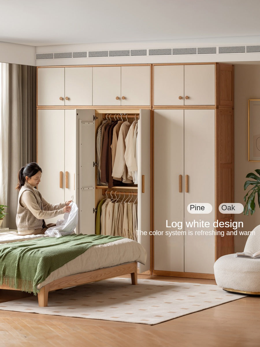Solid Oak Wood Locker - Modern Wardrobe Closet for Bedroom, Office & Entryway Storage | Durable Wooden Cabinet with Hanging Rod & Shelves
