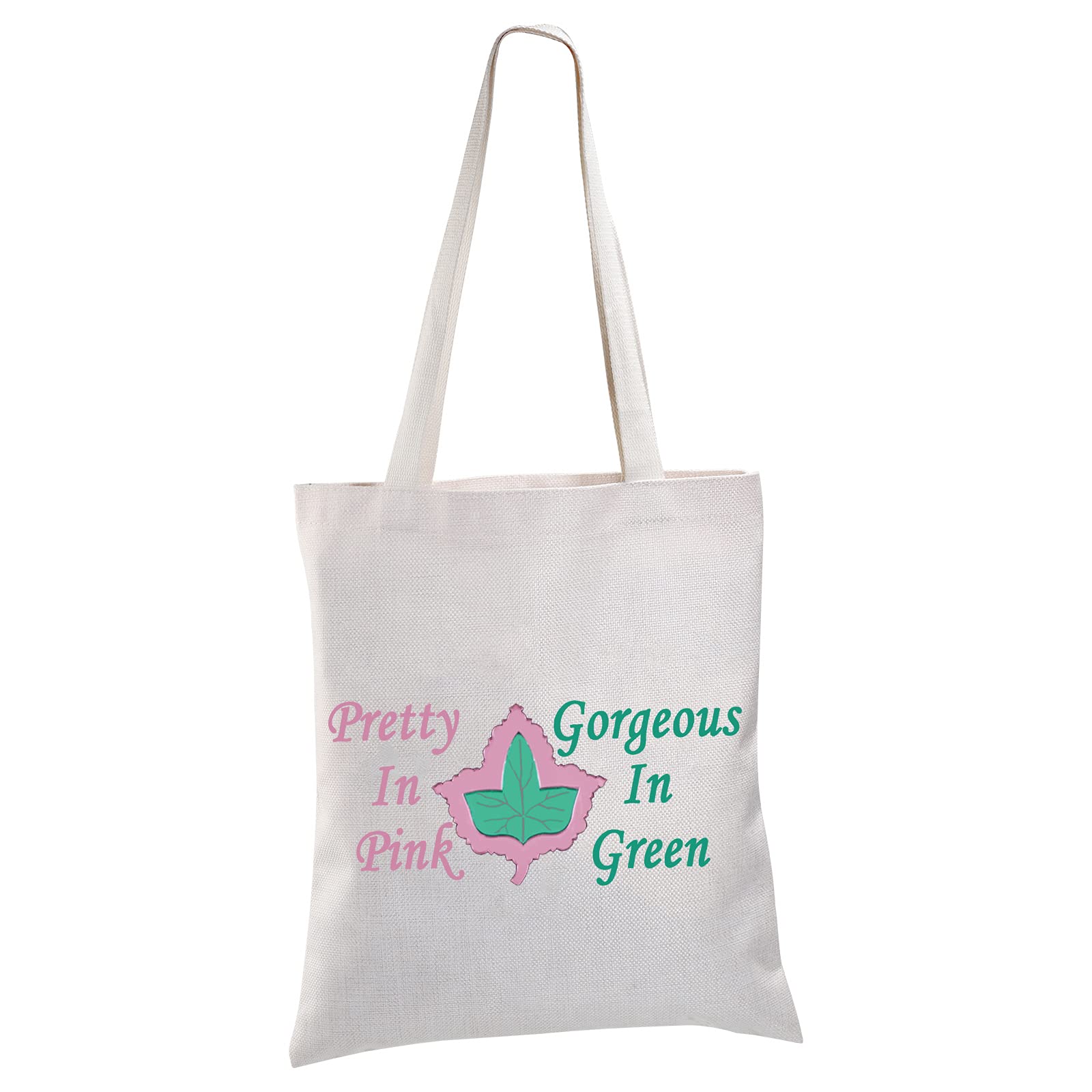 BLUPARK Sorority Canvas Tote Bag - Ivy Leaf Design Reusable Shopping Bag for Women (Pink & Green) | Perfect for College, Beach, Grocery & Everyday Use
