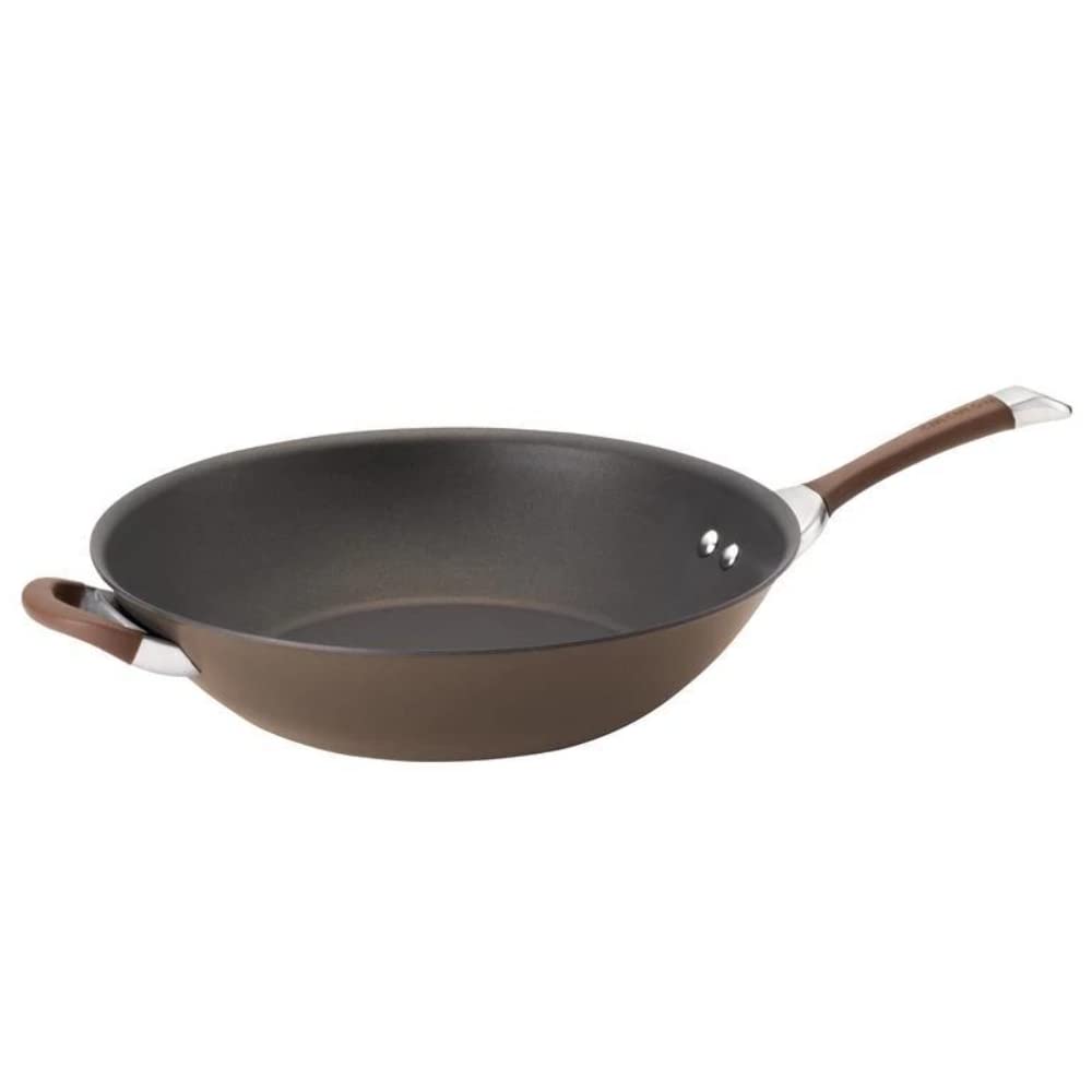 Circulon Symmetry 14-Inch Hard Anodized Nonstick Stir Fry Wok Pan with Helper Handle - Chocolate Brown - Perfect for Asian Cooking, Stir Frying, Sautéing & Family Meals