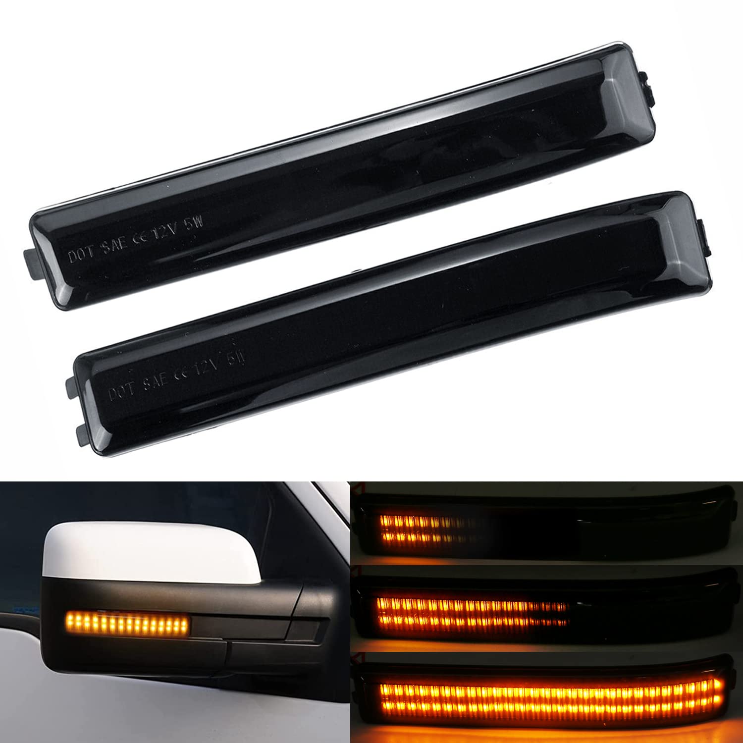 2Pcs Sequential LED Side Mirror Marker Light Turn Signal Lamp Smoked Lens Compatible with Ford F-150 F150 Raptor 2009-2014 - Upgrade Your Truck's Style & Safety for Night Driving & Off-Road Adventures