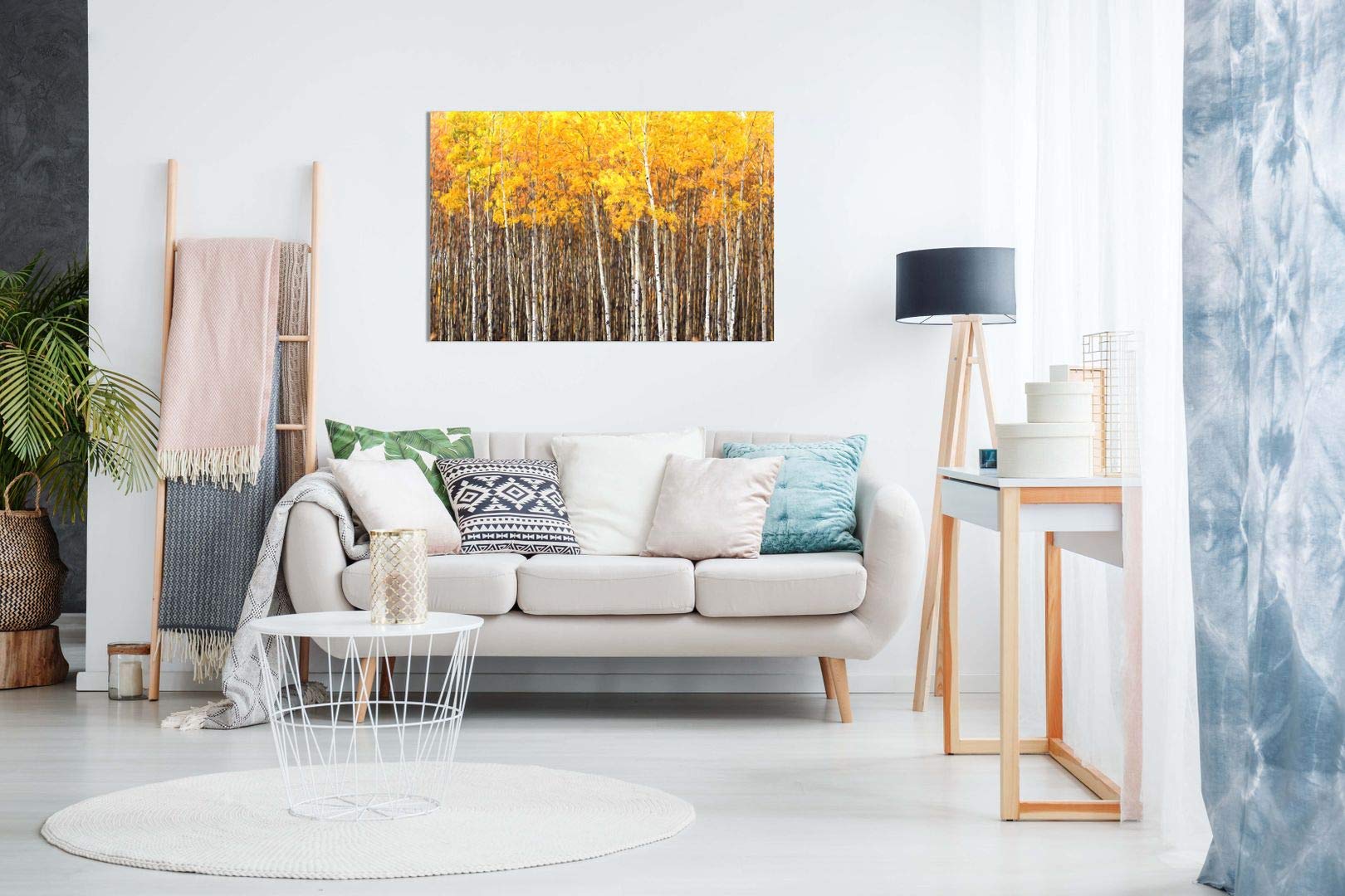 Yellow Grey Aspen Trees Forest Nature Oil Painting Canvas Wall Art Print (24x16) - Perfect for Living Room, Bedroom & Office Decor