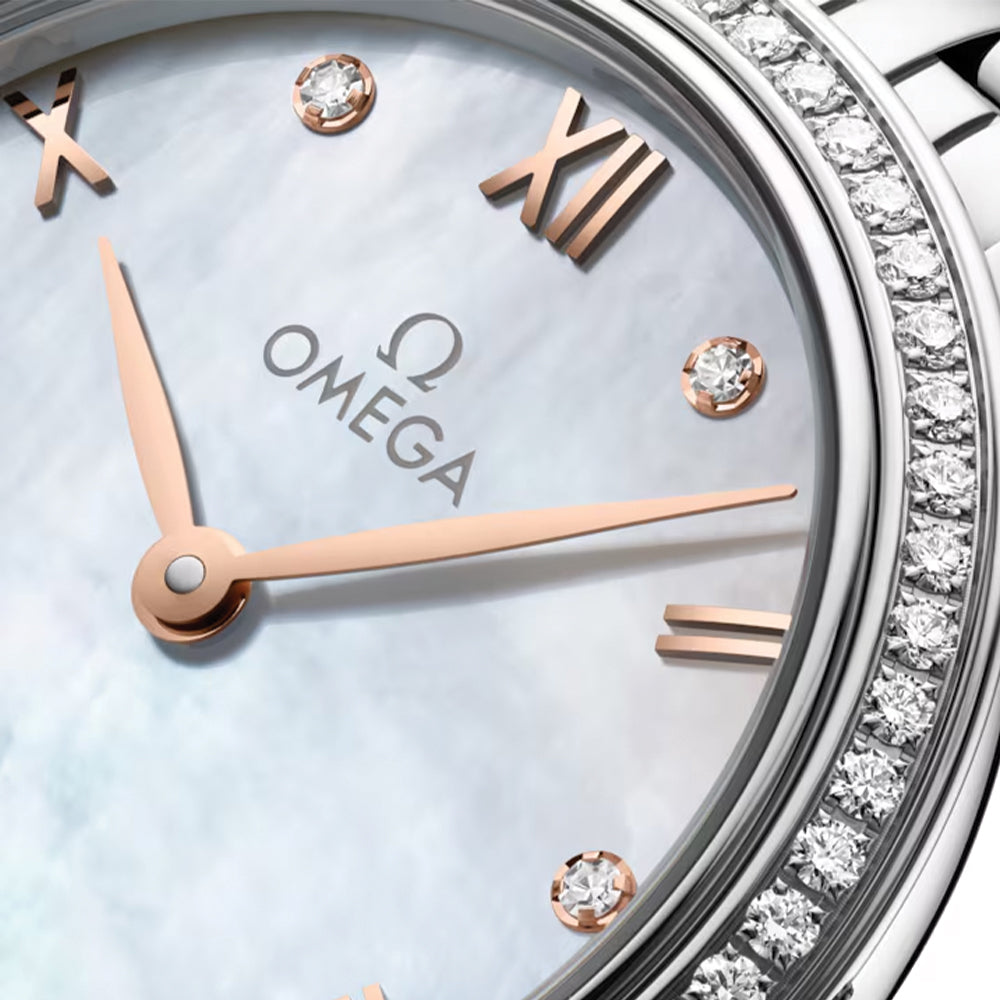 De Ville Prestige Diamonds Quartz 27.5mm Watch with Mother of Pearl Dial & Bracelet - Elegant Dress Watch for Women, Perfect for Business Meetings & Special Occasions