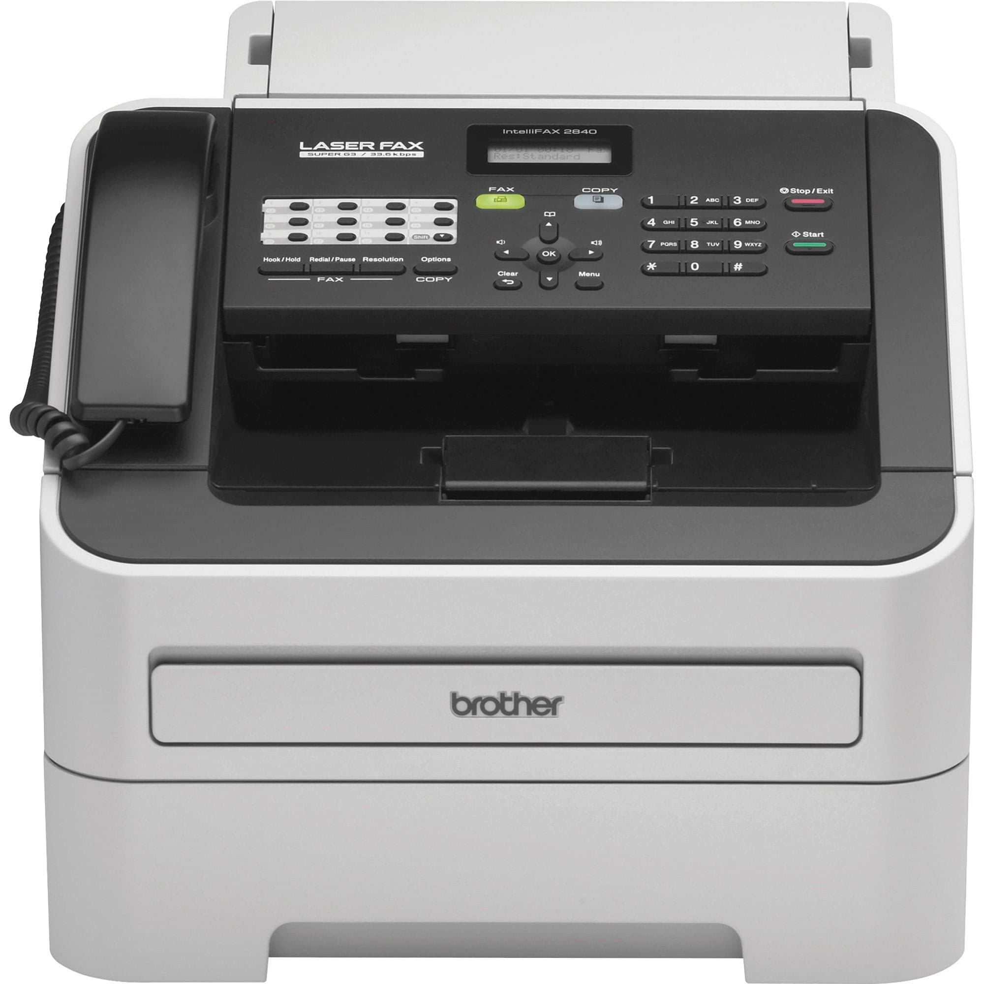 Brother FAX-2840 High-Speed Monochrome Laser Fax Machine with 33.6Kbps Modem - Compact Office Fax for Home & Business Use, Dark/Light Gray (FAX2840) | Reliable Document Transmission for Small Offices & Remote Work