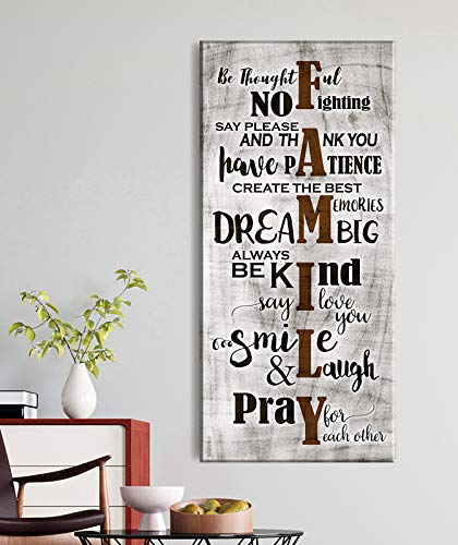 Farmhouse Family Sign Wall Art - Large 27x60 Inch Framed Canvas for Living Room Decor - Rustic Home Décor Perfect for Family Room & Farmhouse Style Interiors