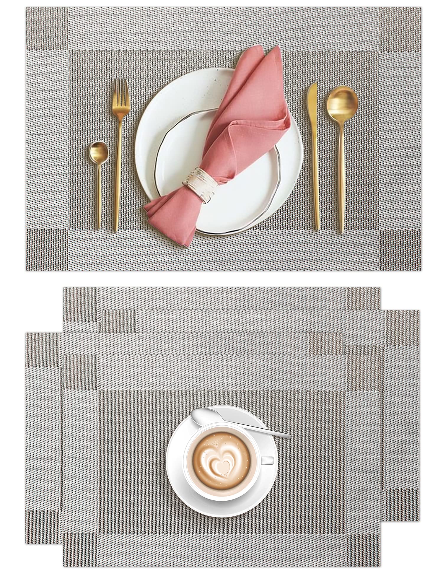 Aofmee Heat Resistant PVC Placemats Set of 4 - Non-Slip Woven Vinyl Table Mats for Dining & Kitchen - Washable, Stain Resistant, Easy to Clean - Perfect for Everyday Meals, Dinner Parties & Holiday Gatherings
