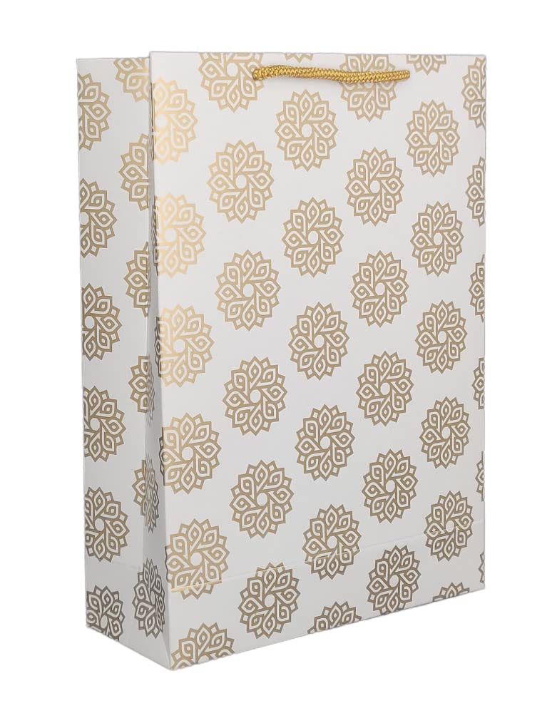 Premium Gold Lotus & Chakras Design Gift Bags - 11x8x3 Inches (Pack of 10) | Elegant Return Gifts, Birthday & Holiday Present Bags for Parties, Weddings & Spiritual Events