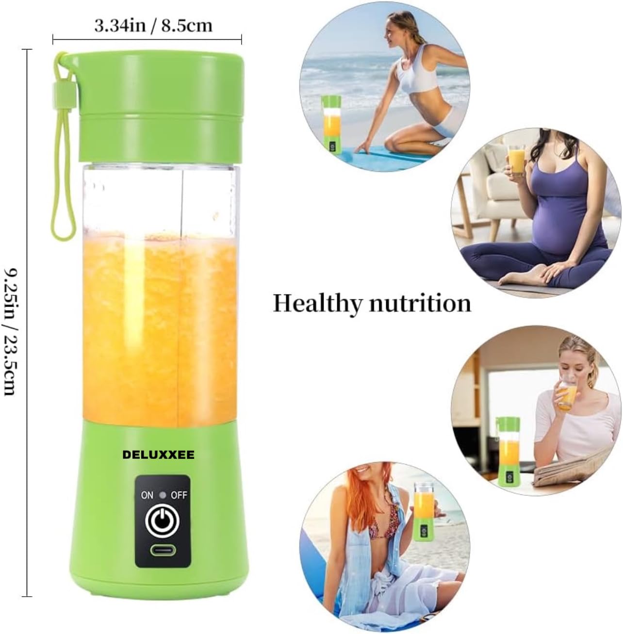 Portable USB Rechargeable Personal Blender for Shakes, Smoothies & Juices - 380ML Mini Travel Blender Bottle with Fruit Mixer - Perfect for Gym, Office & Outdoor Activities (Green)