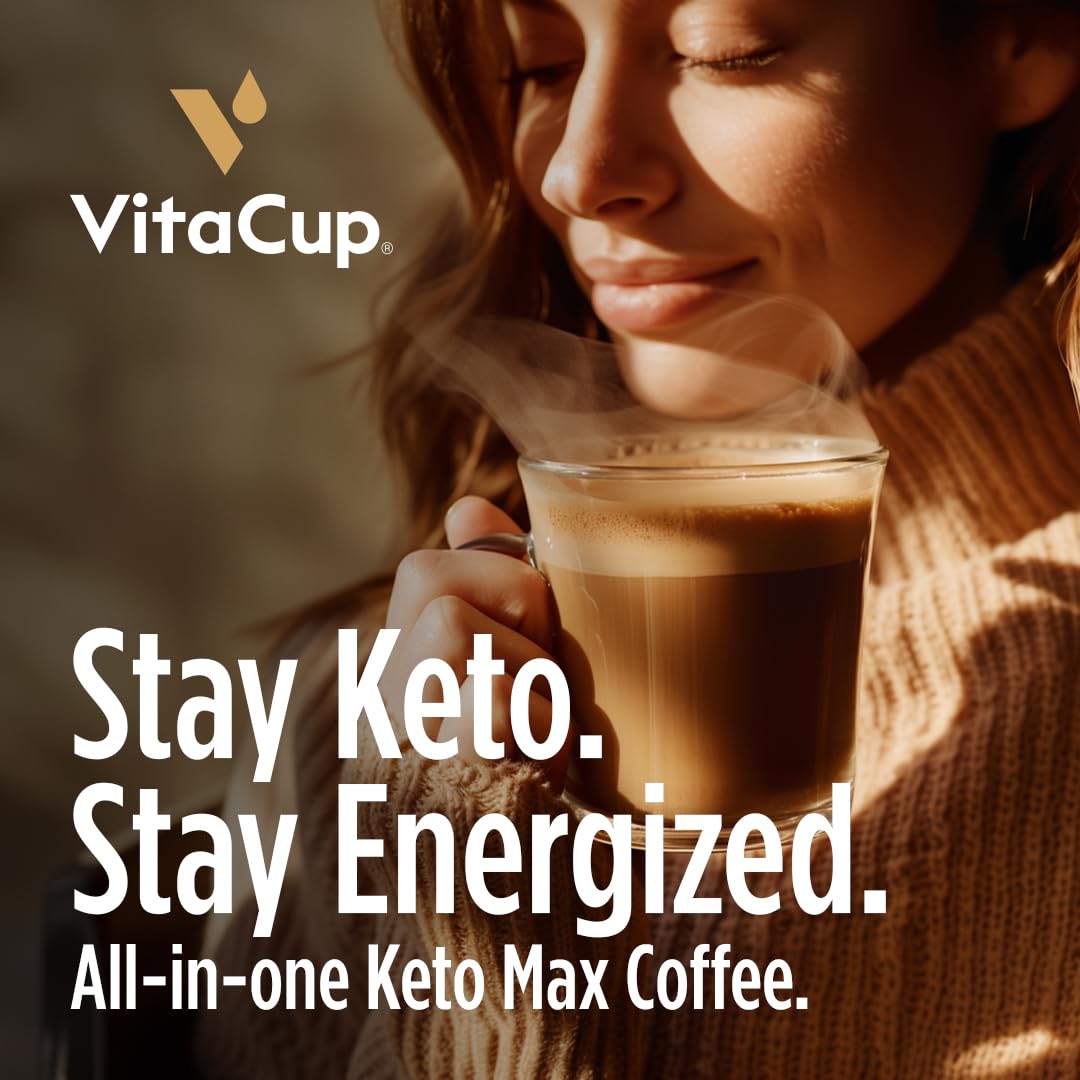 VitaCup Keto Max Dark Roast Coffee Pods with Butter, MCT Oil, Turmeric & Vitamins - 72 Recyclable Single Serve Pods for Keurig K-Cup Brewers | Boost Ketosis & Energy | Perfect for Keto Diet, Morning Routine & Office Use