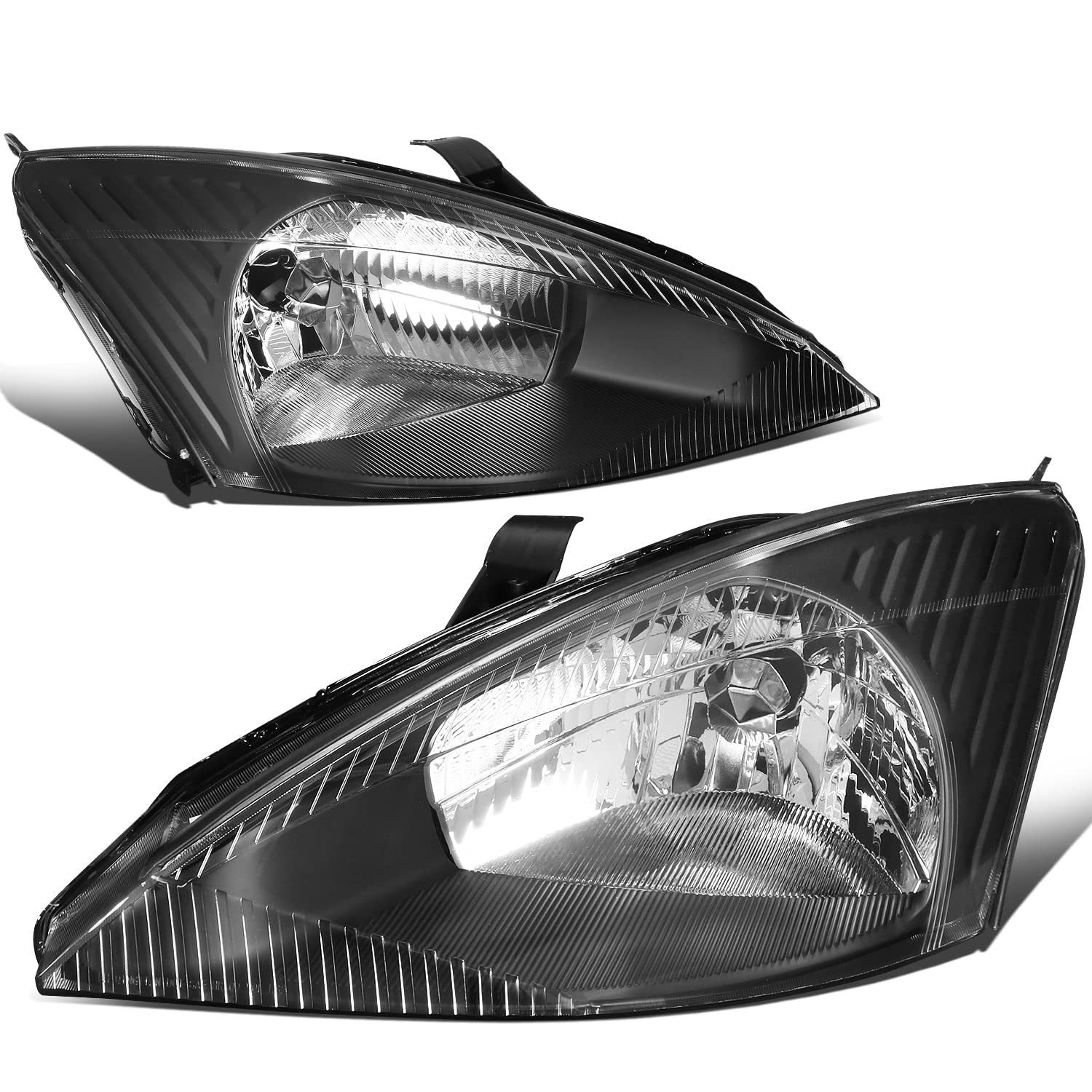 DNA MOTORING HL-OH-FF03-BK-CL1 Black Housing Clear Lens Headlights for 2003-2004 Ford Focus - Pair of Replacement Headlights with Clear Reflector for Improved Night Visibility