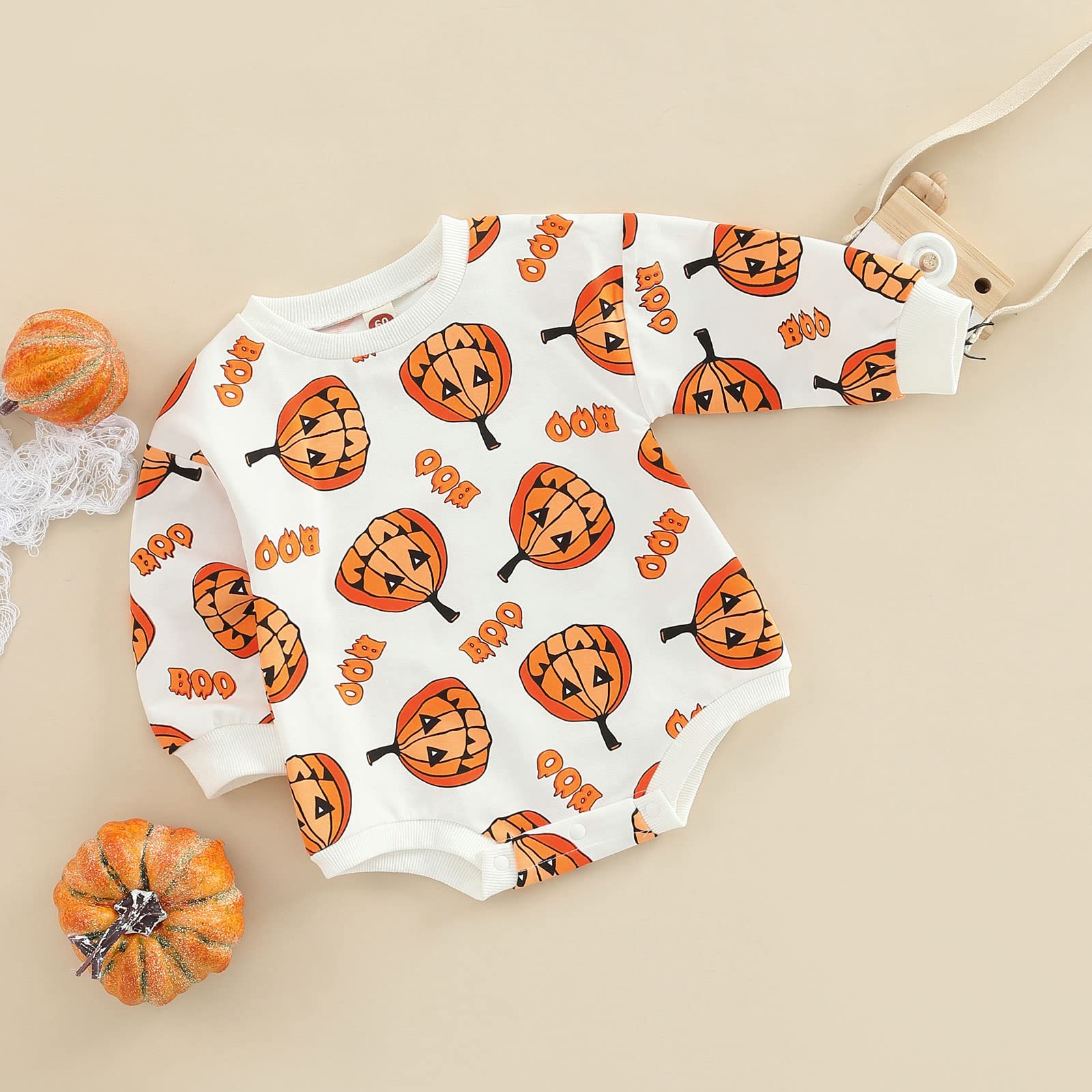 FYBITBO Newborn Baby Halloween Outfit - Pumpkin Oversized Sweatshirt Romper Onesie for Boys & Girls | Cute Cosplay Costume for Halloween Parties, Photo Shoots & Seasonal Celebrations